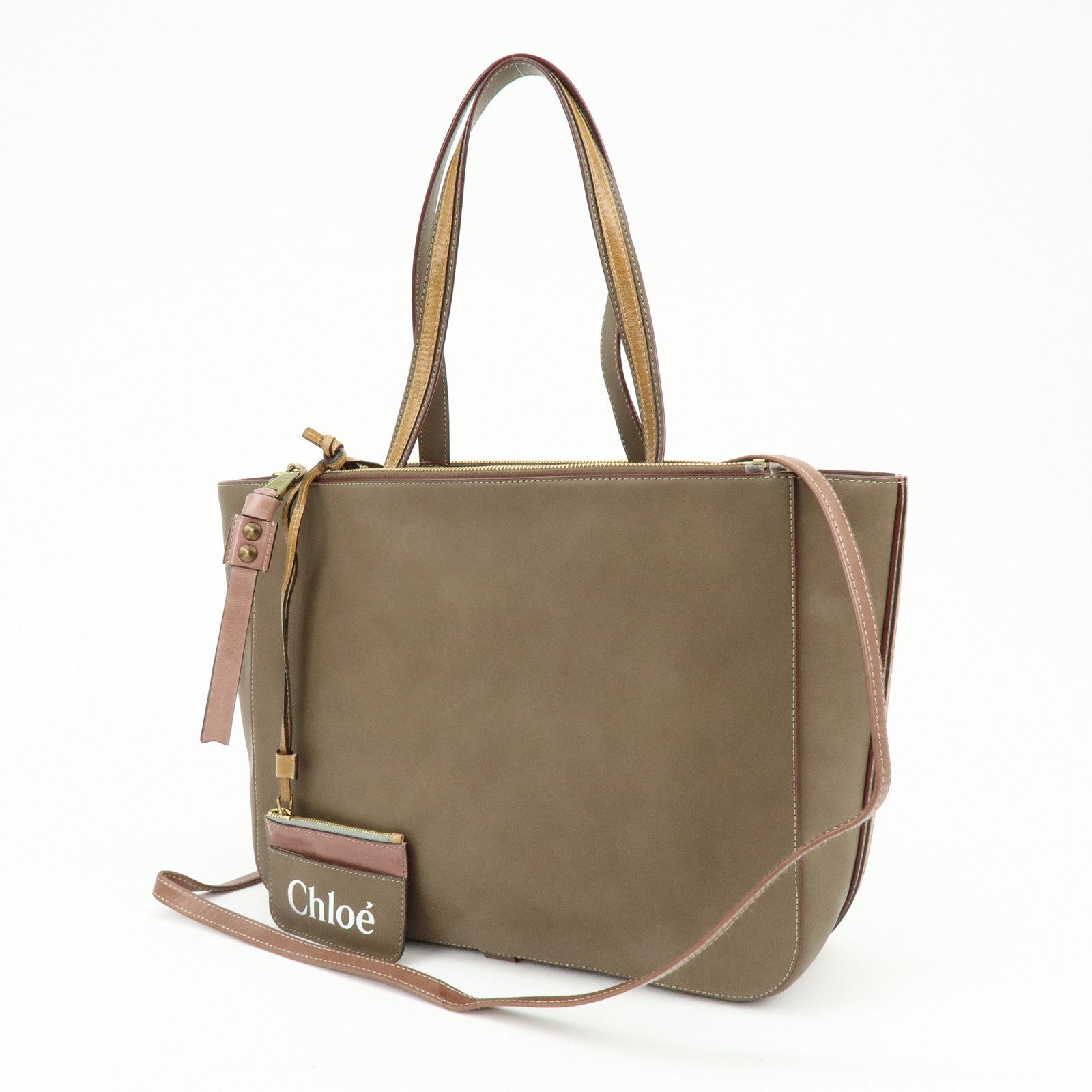 Chloe Sam Leather 2Way Bag Hand Bag Shoulder Bag Greige