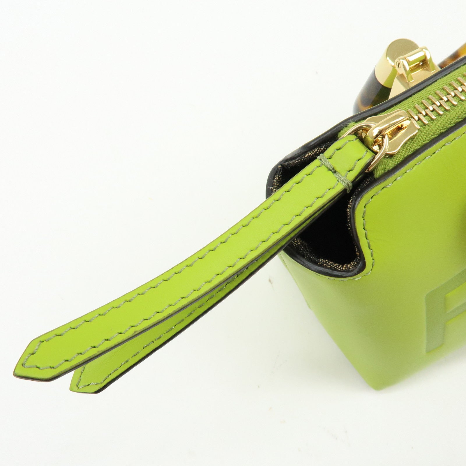 FENDI By the Way Leather 2Way Bag Mini Hand Bag Lime Green 8BS067