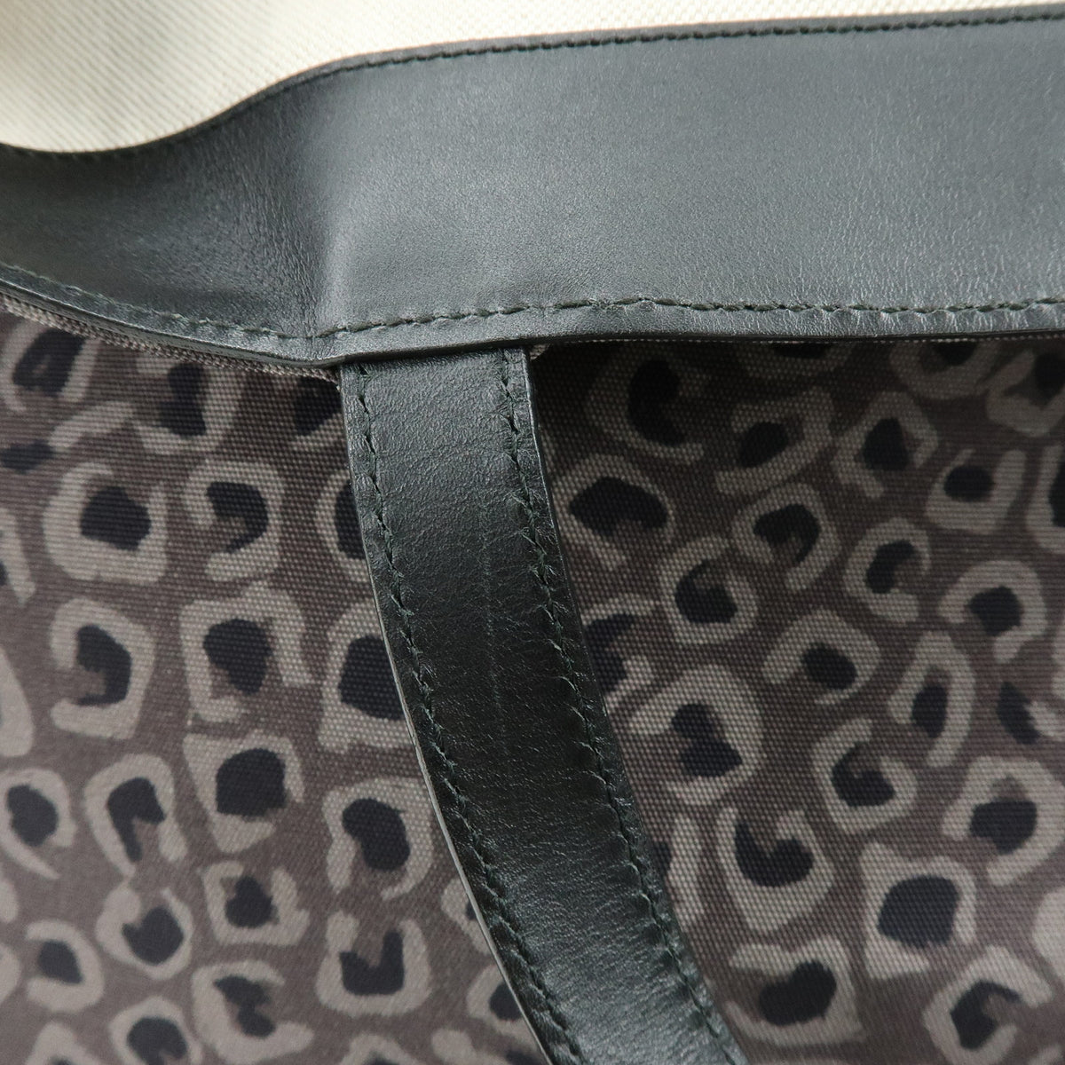 GUCCI Logo Canvas Leather Tote Bag Leopard Grey Black 341739