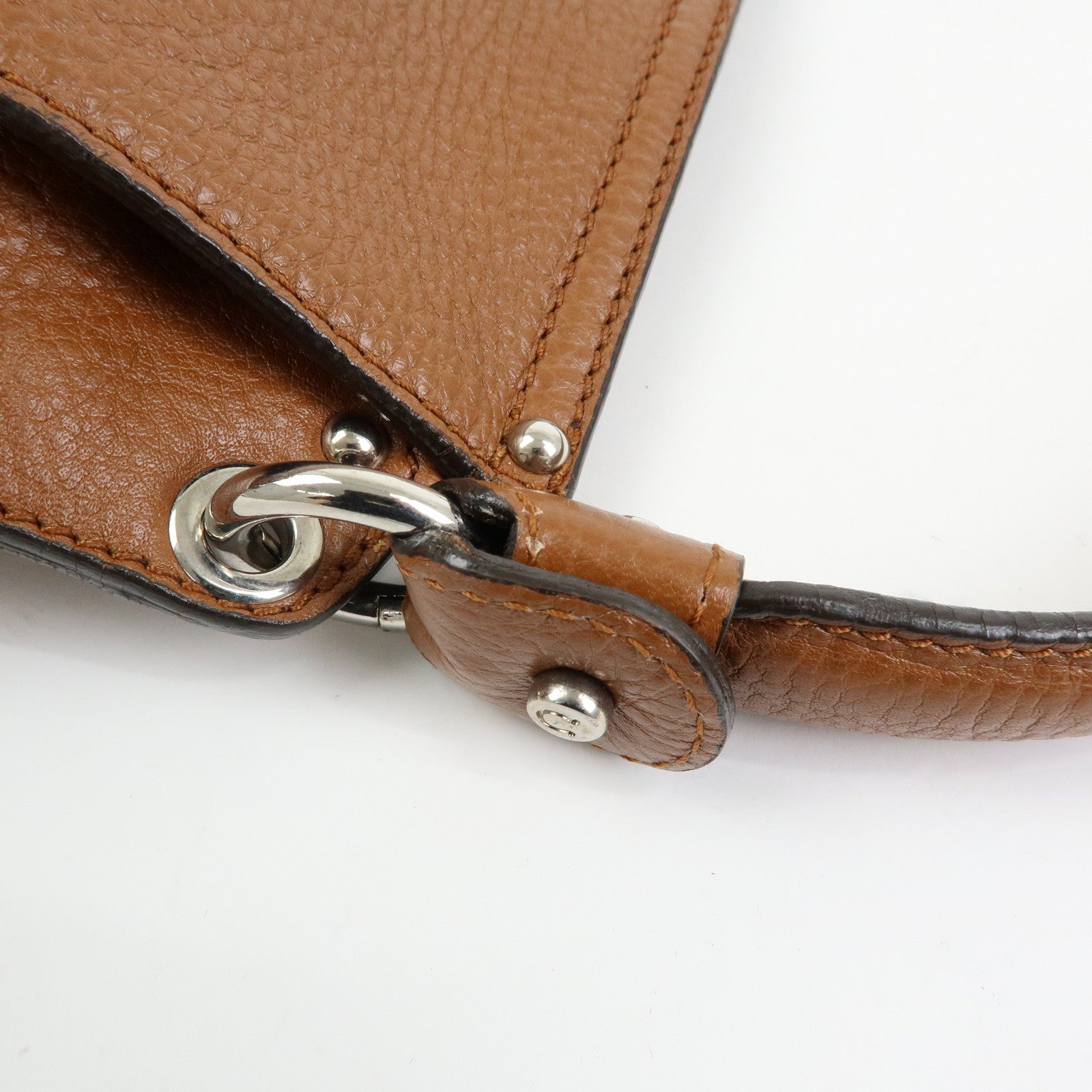 Ferragamo Gancini Leather Shoulder Bag Hand Bag Brown