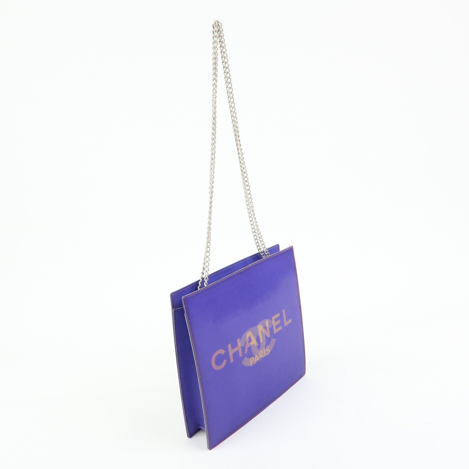 CHANEL COCO Mark Vinyl Hologram Logo Chain Shoulder Bag Purple