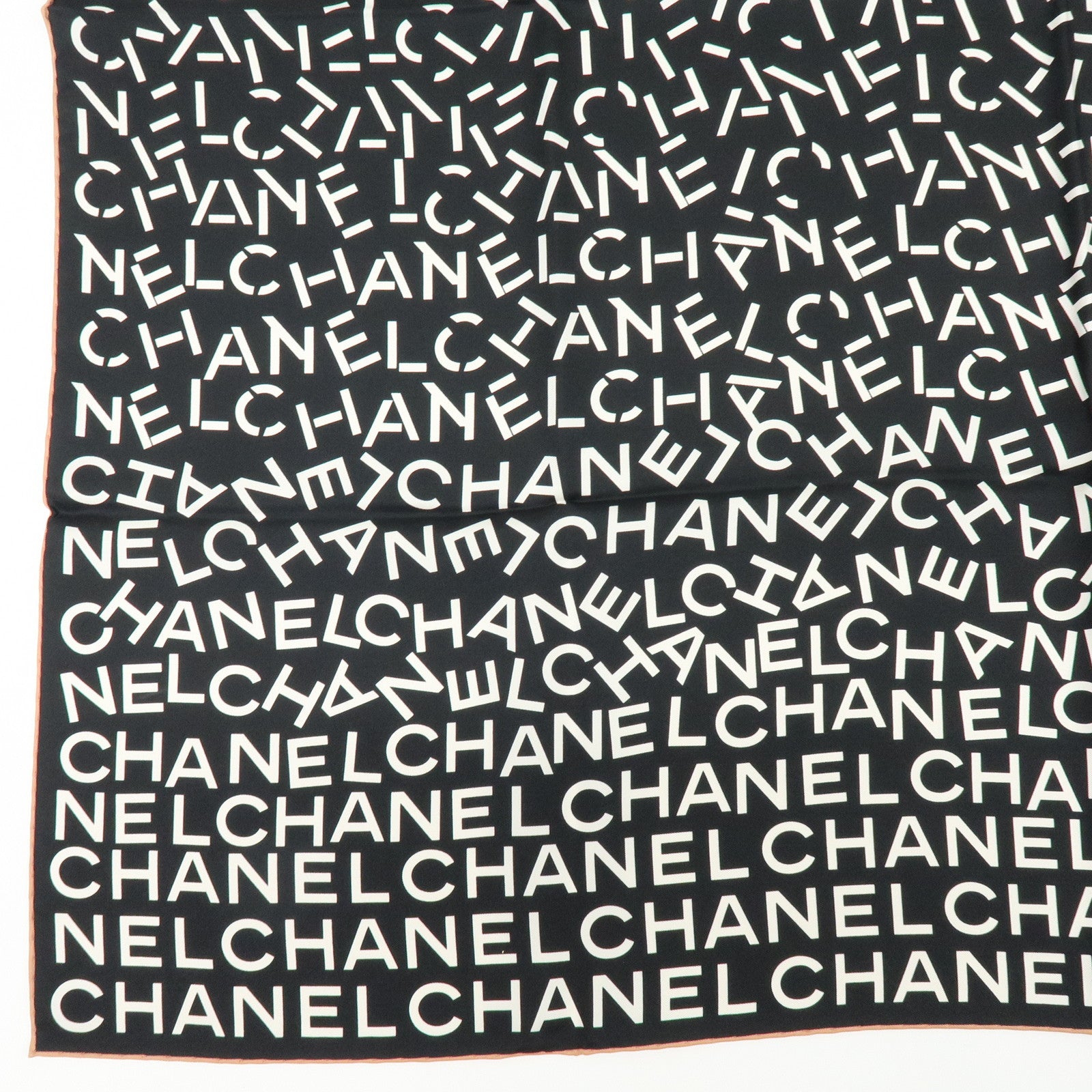CHANEL COCO Mark Silk 100% Scarf CHANEL Lettering Gradation Black Pink