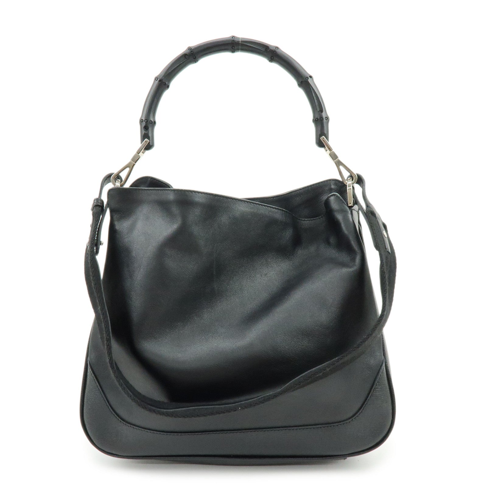 GUCCI Bamboo Leather 2Way Bag Shoulder Bag Hand Bag Black 002058