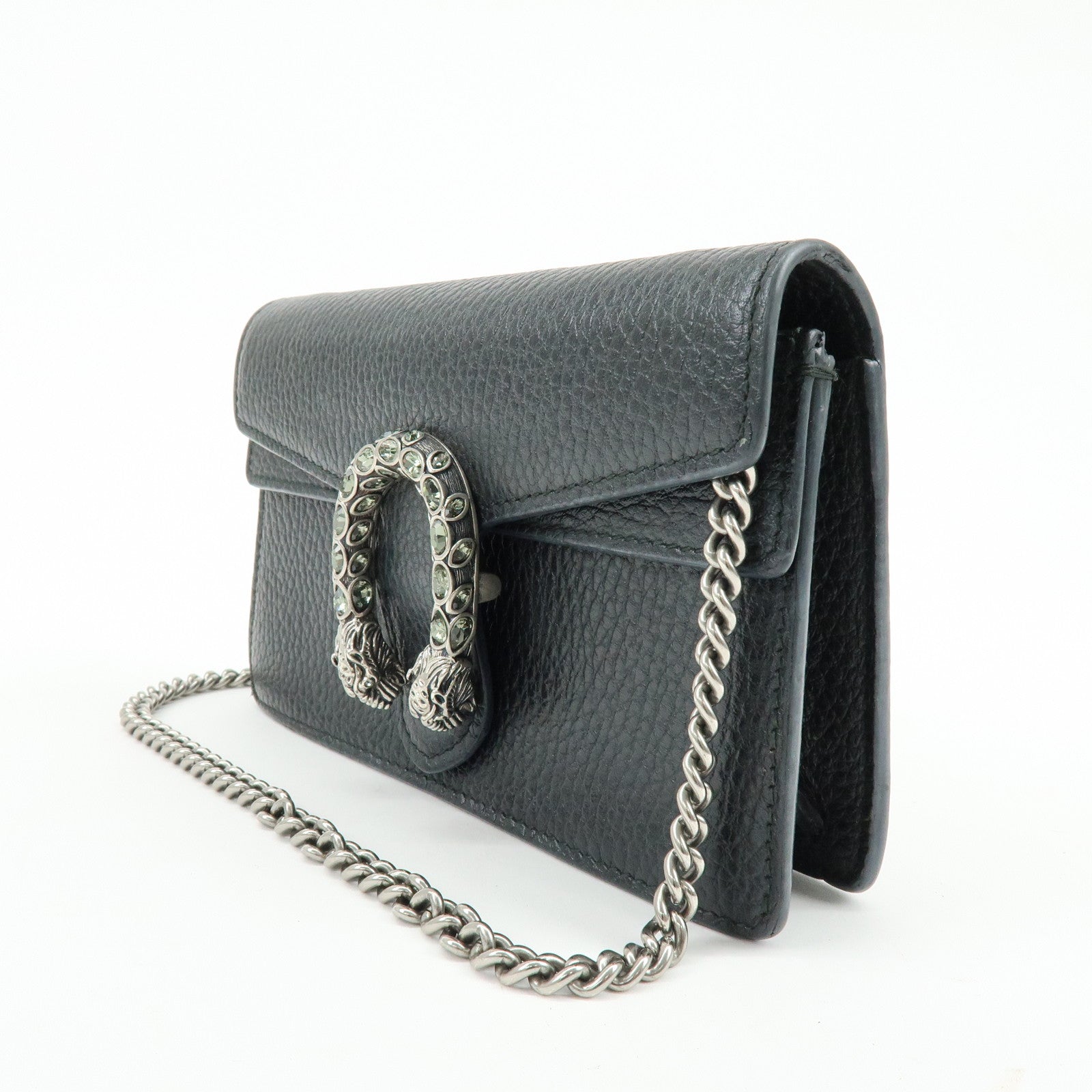GUCCI Dionysus Super Mini Bag Leather Chain Shoulder Bag Black