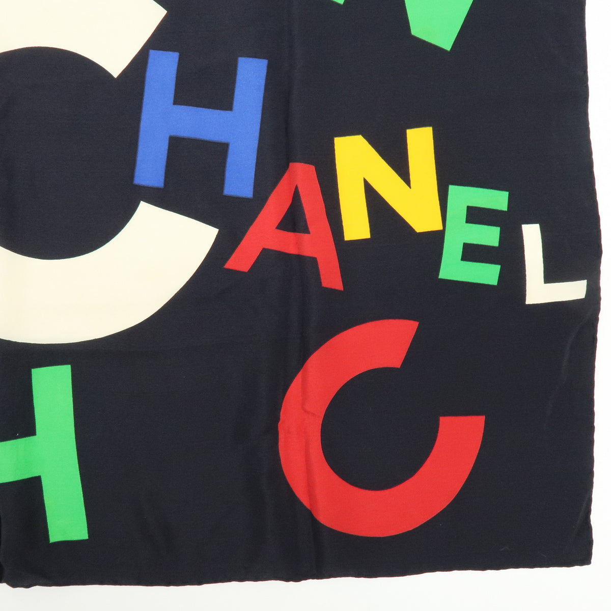 CHANEL Logo Silk 100% Scarf Black Multicolor