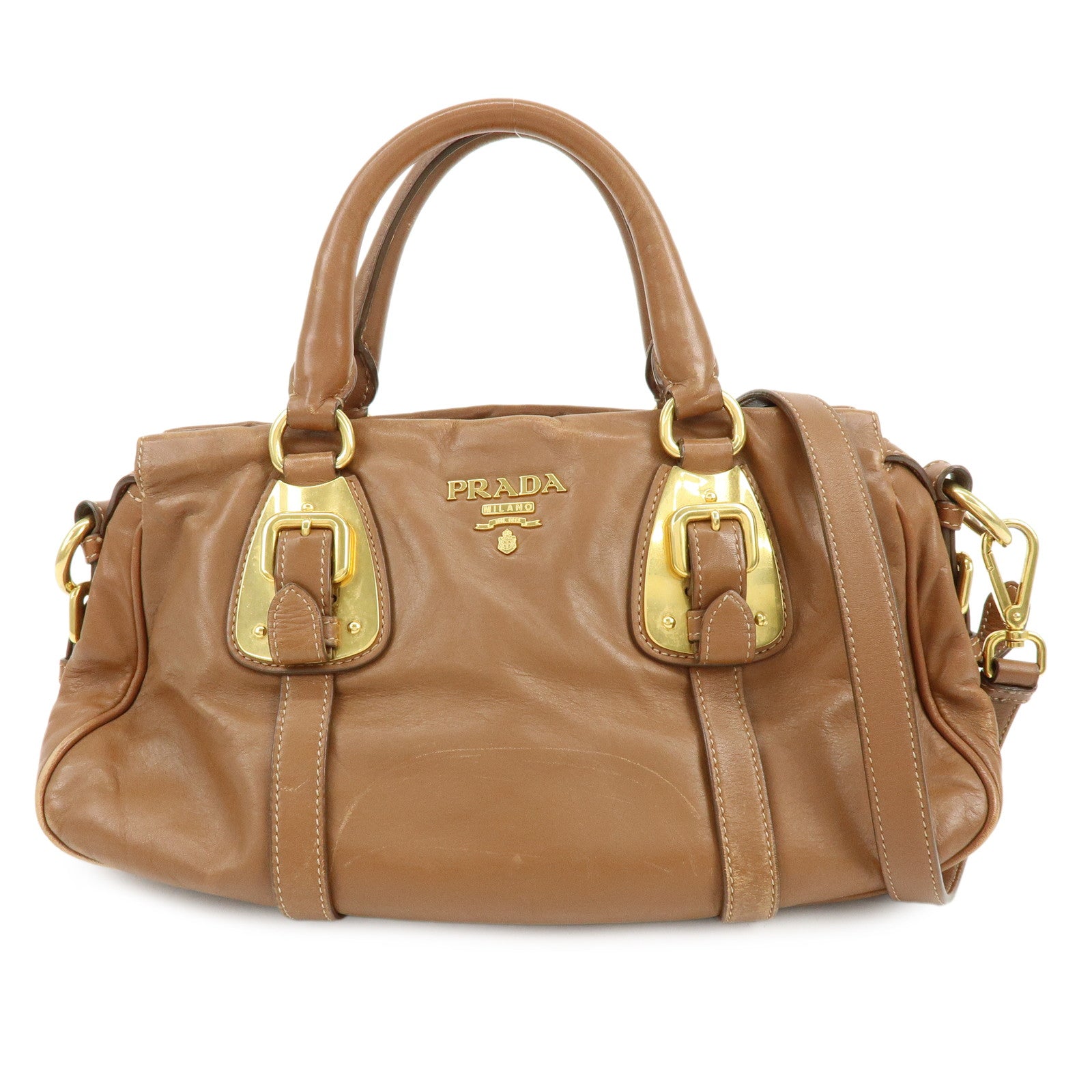 PRADA Leather 2Way Bag Hand Bag Shoulder Bag Brown