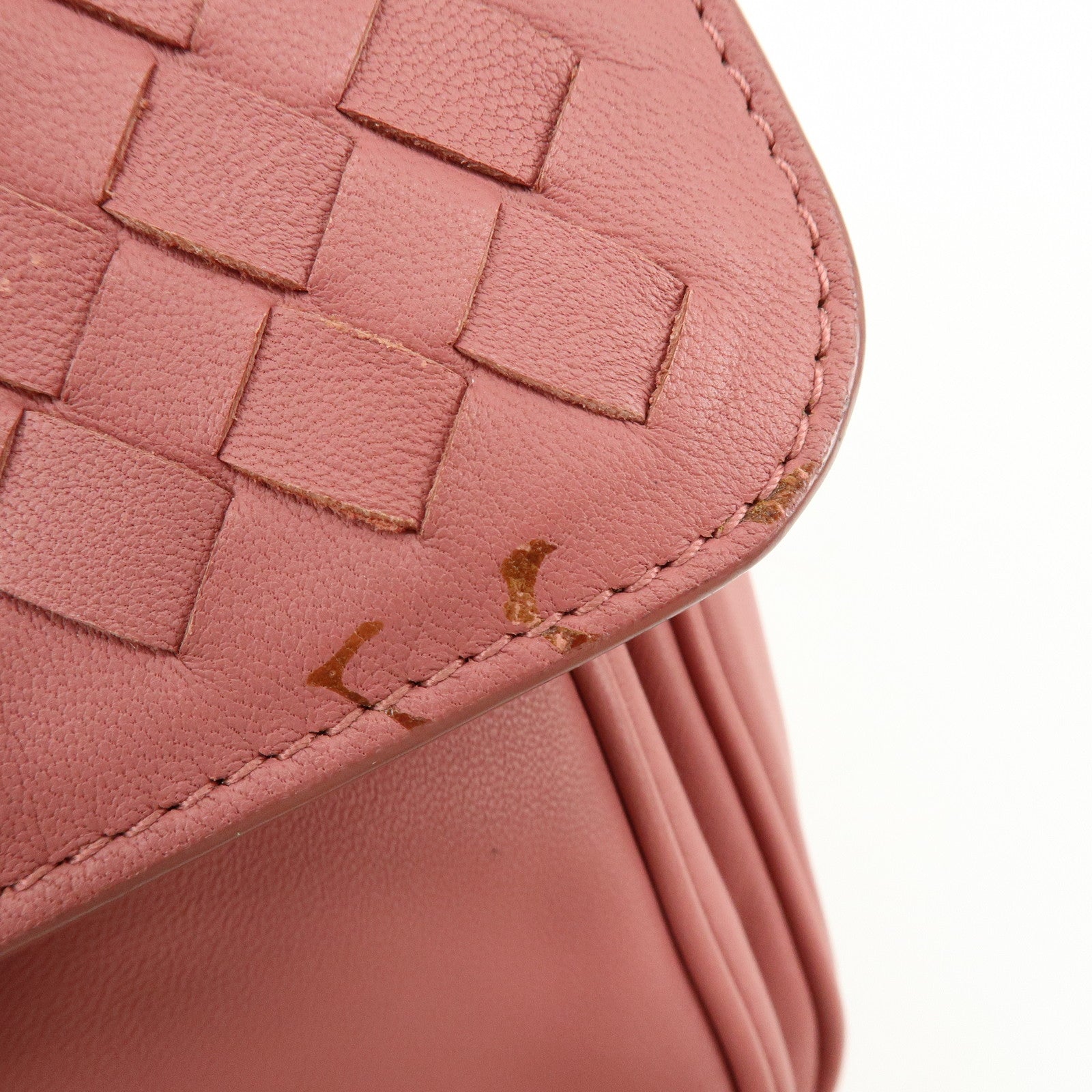 BOTTEGA VENETA Intrecciato Leather Chain Shoulder Bag Pink
