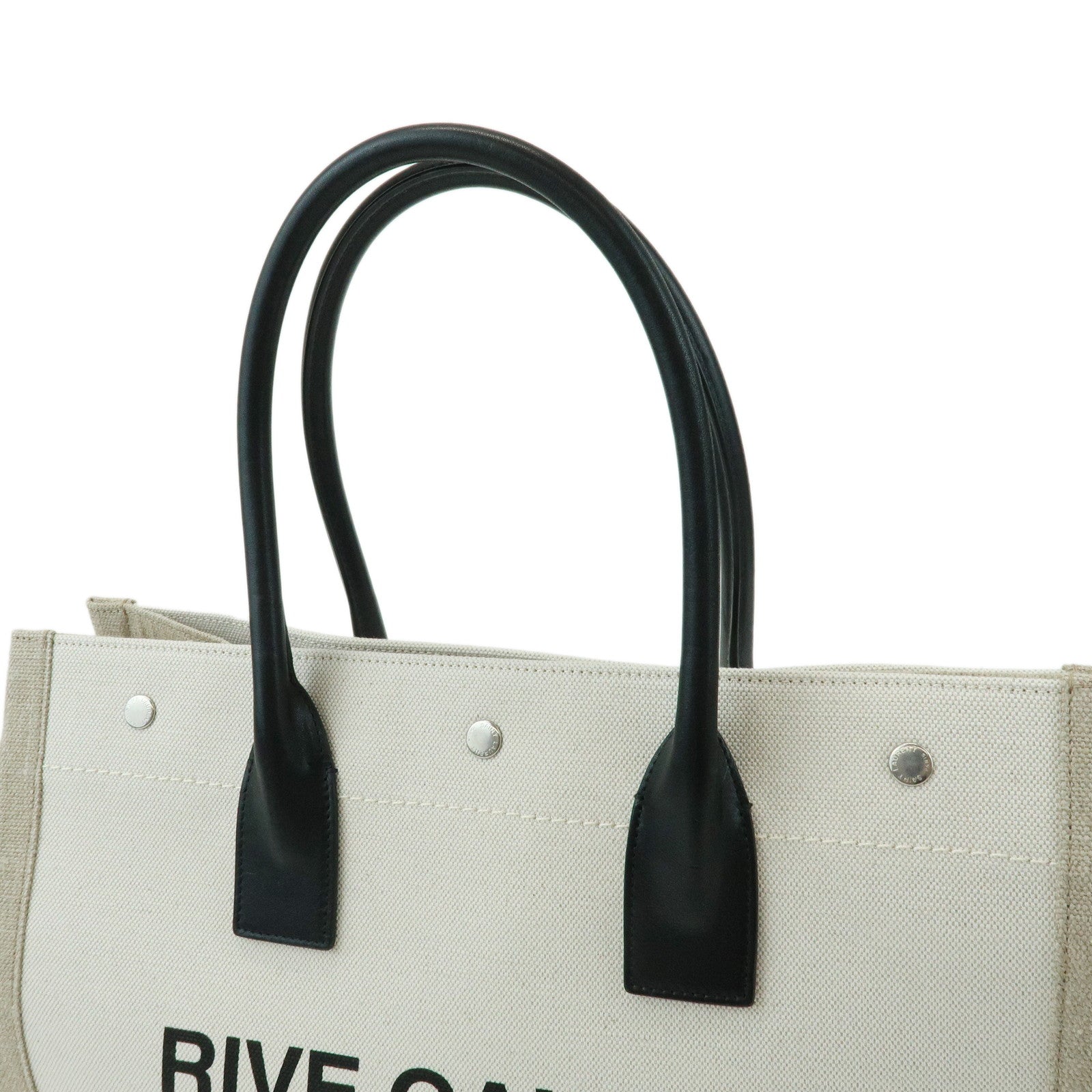 SAINT LAURENT PARIS Rive Gauche Cotton Leather Tote Bag Beige 617481