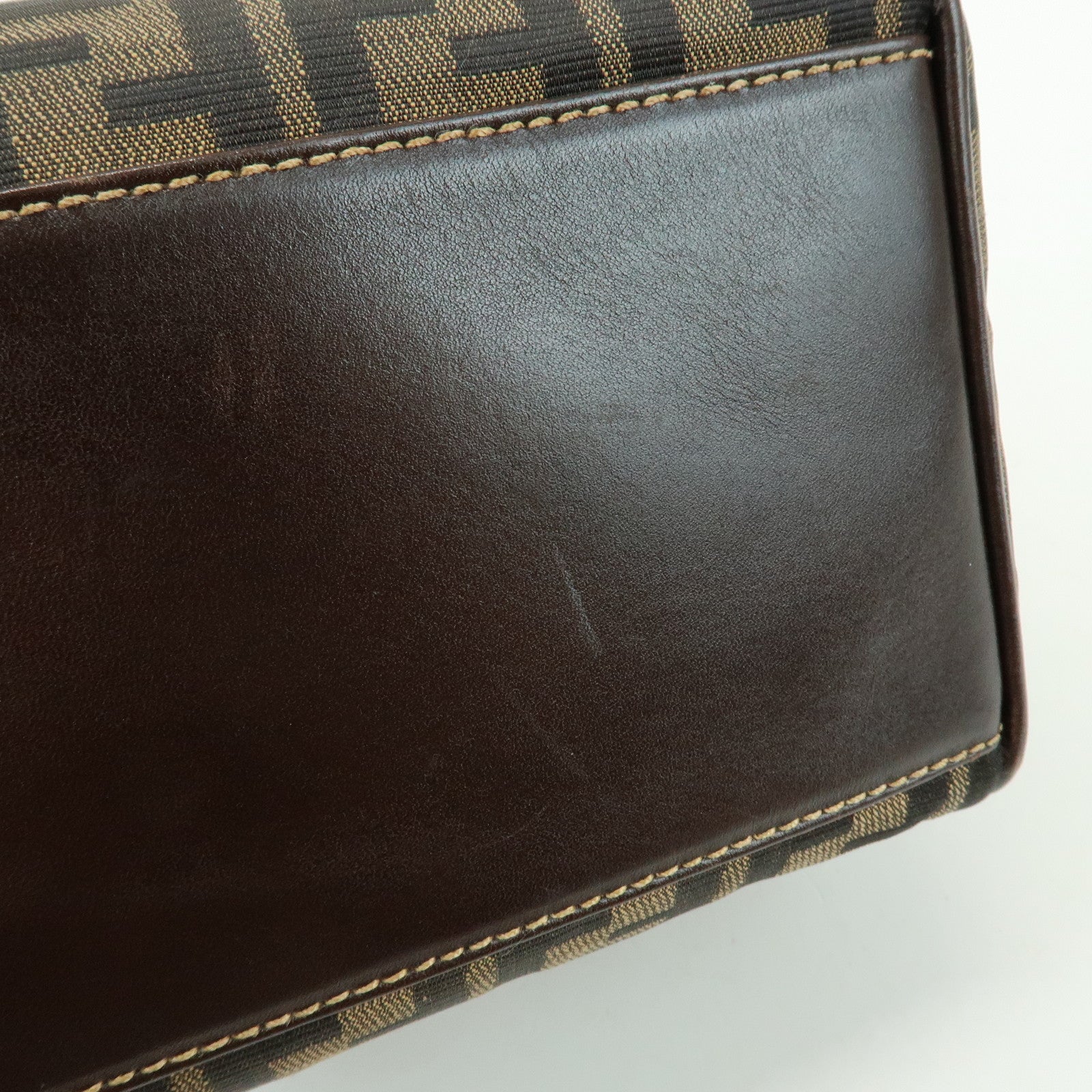 FENDI Zucca Canvas Leather Hand Bag Shoulder Bag Brown 15214