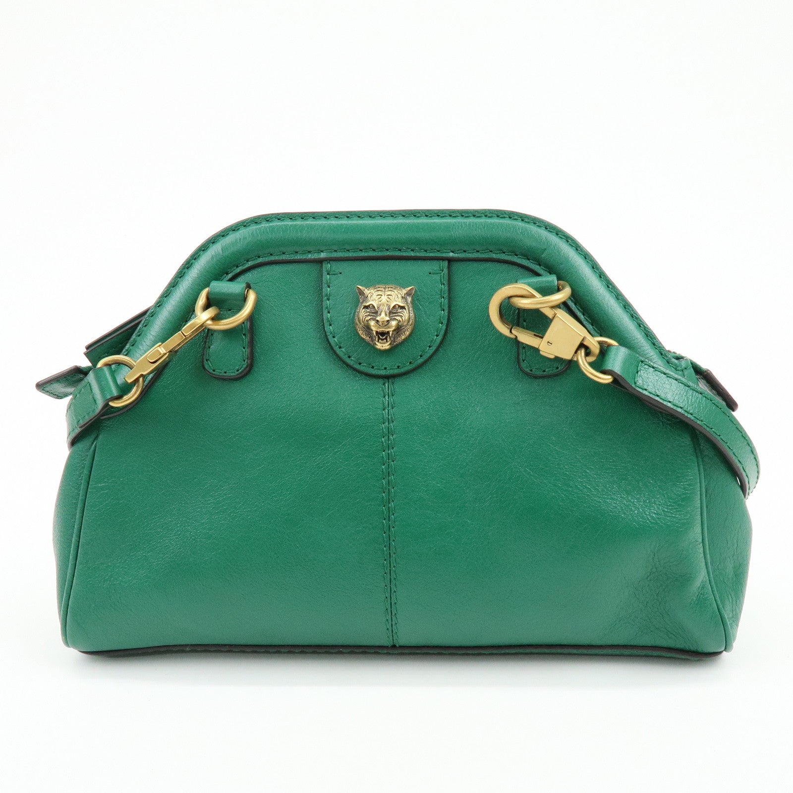 GUCCI Animalier Double G Small Cat Head Shoulder Bag Green 524620