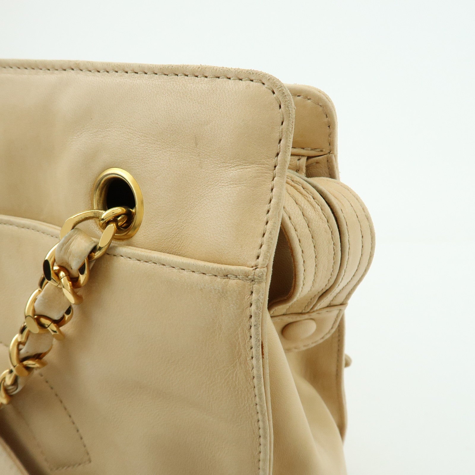 CHANEL COCO Mark Lamb Skin Chain Shoulder Bag Tote Bag Beige Gold