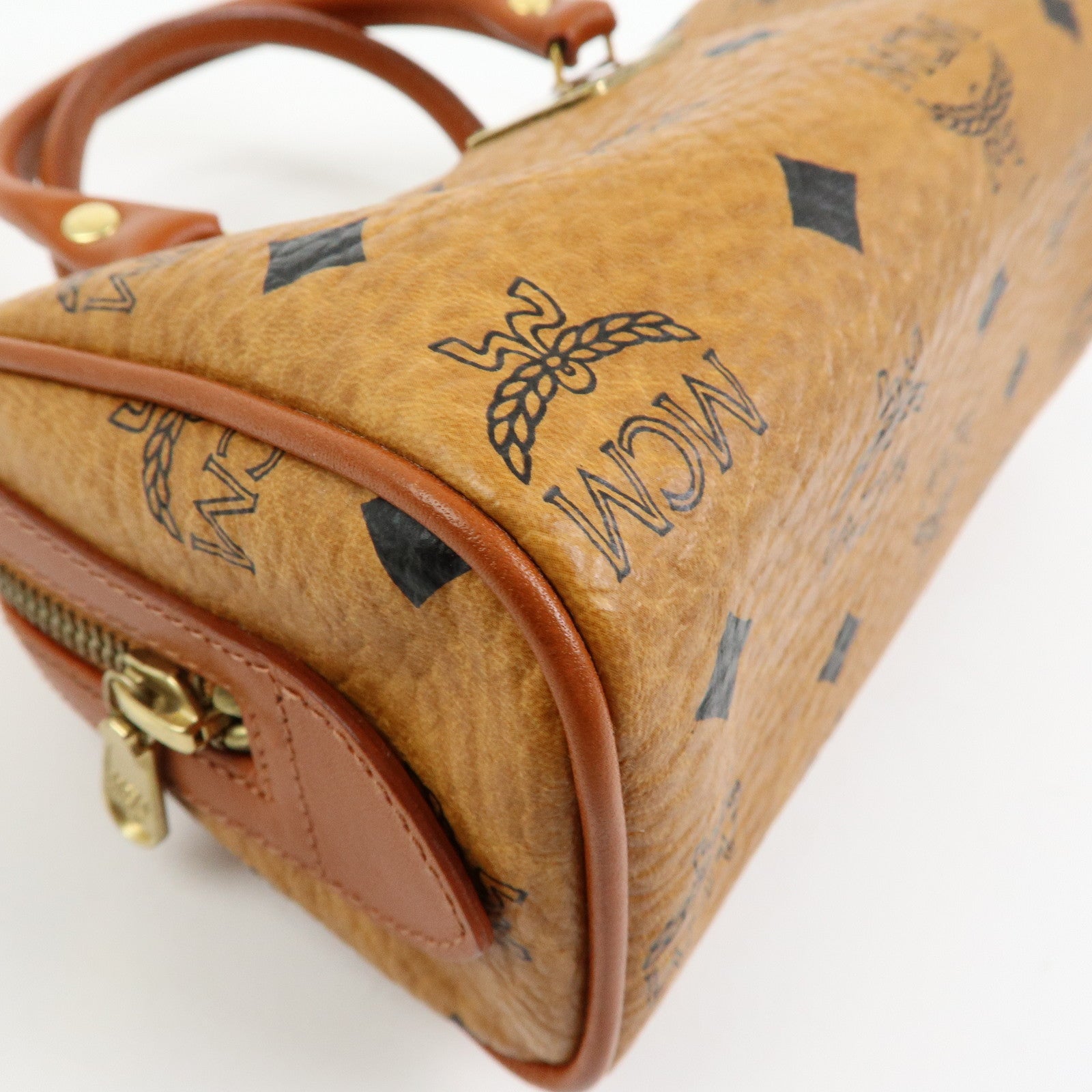 MCM Visetos Leather 2Way Bag Mini Boston Bag Hand Shoulder Bag Brown