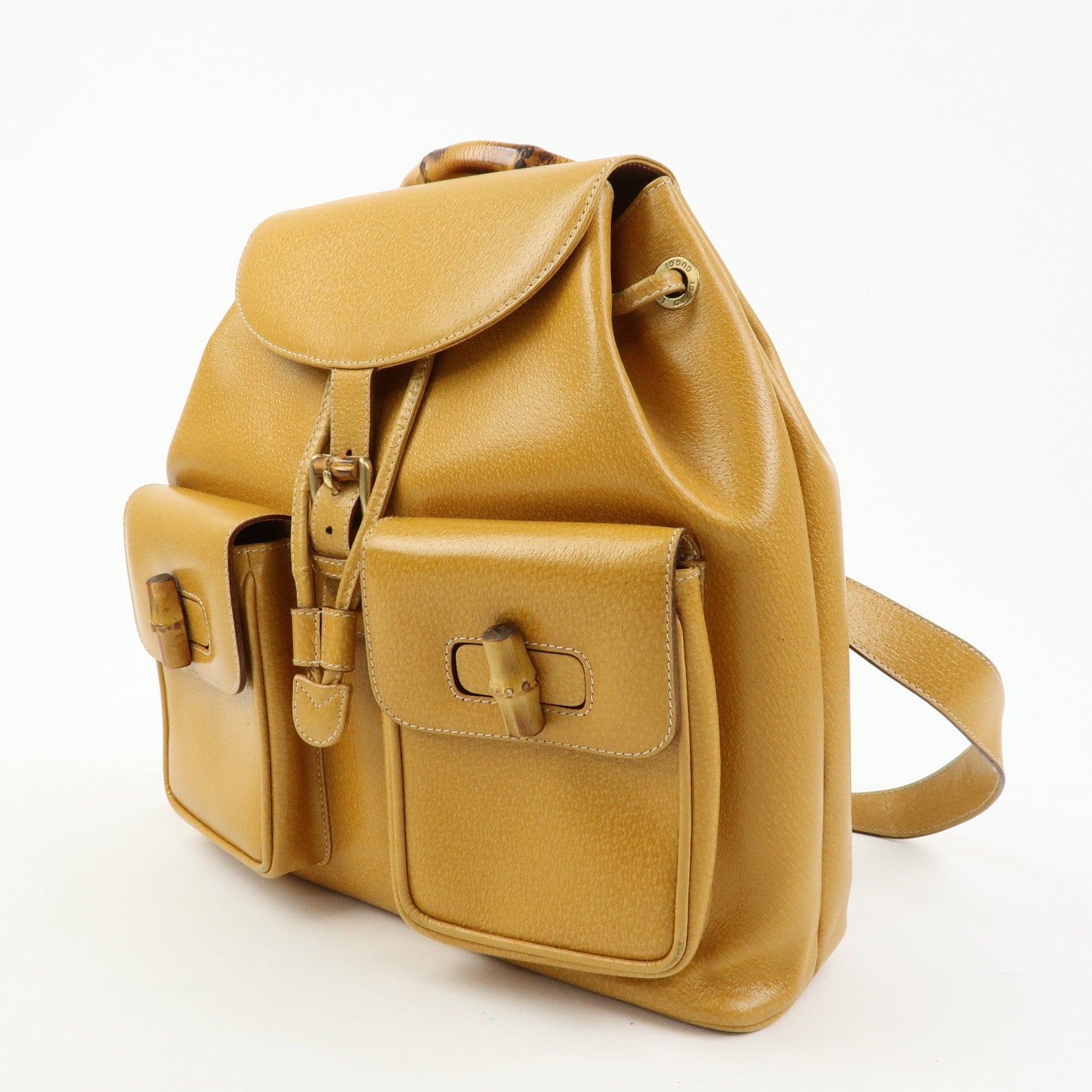 GUCCI Bamboo Leather Backpack Rucksack Mustard 003 1998 0016