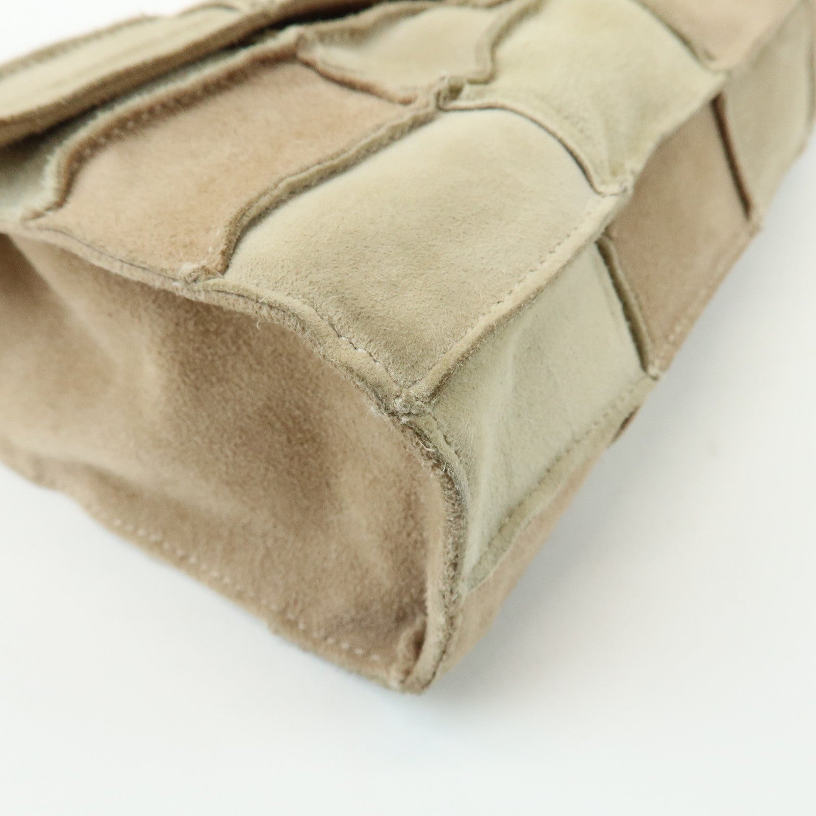 CHANEL 2.55 Suede Patchwork Chain Shoulder Bag Beige A14528