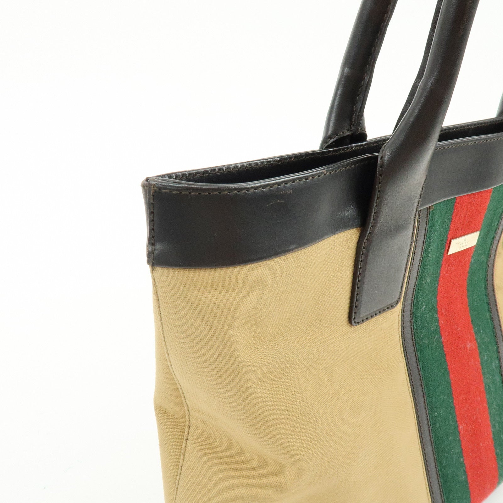 GUCCI Sherry Canvas Leather Tote Bag Shoulder Bag Brown Beige 002・1119