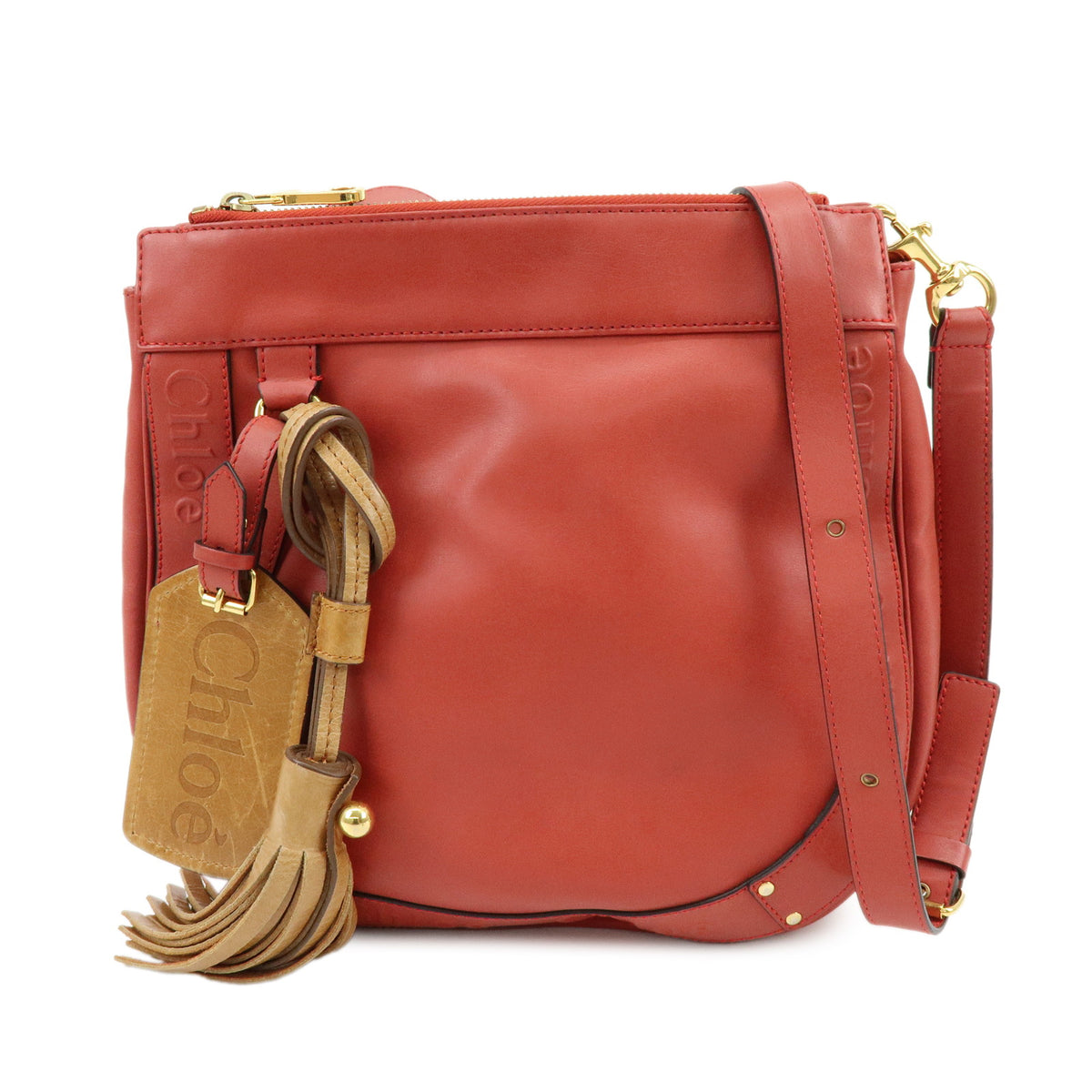 Chloe Eden Leather Shoulder Bag Crossbody Bag Tassel Red