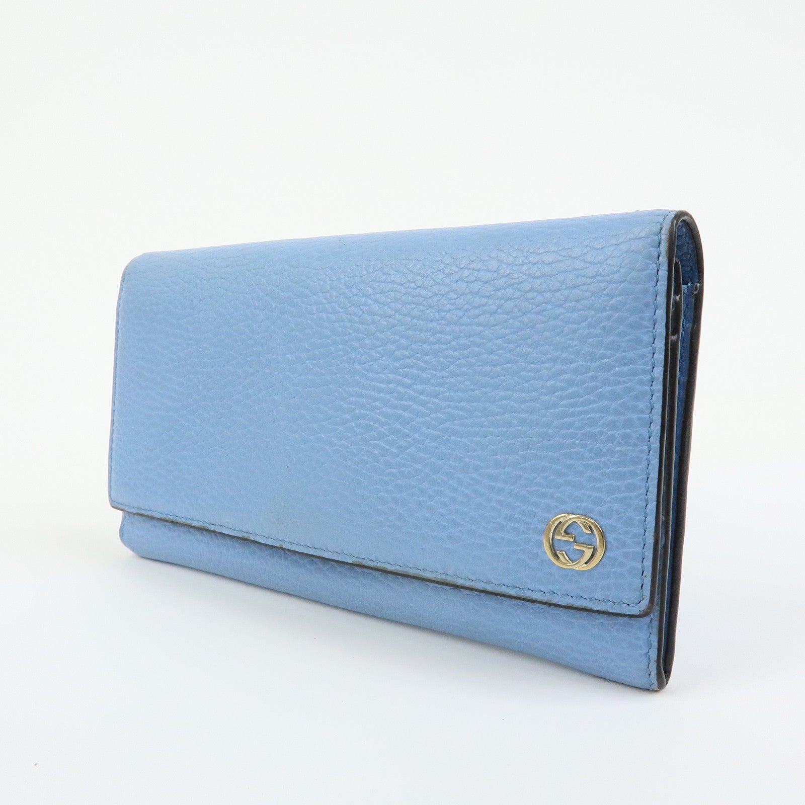 GUCCI Interlocking G Leather Flap Bi-fold Long Wallet Light Blue 449279