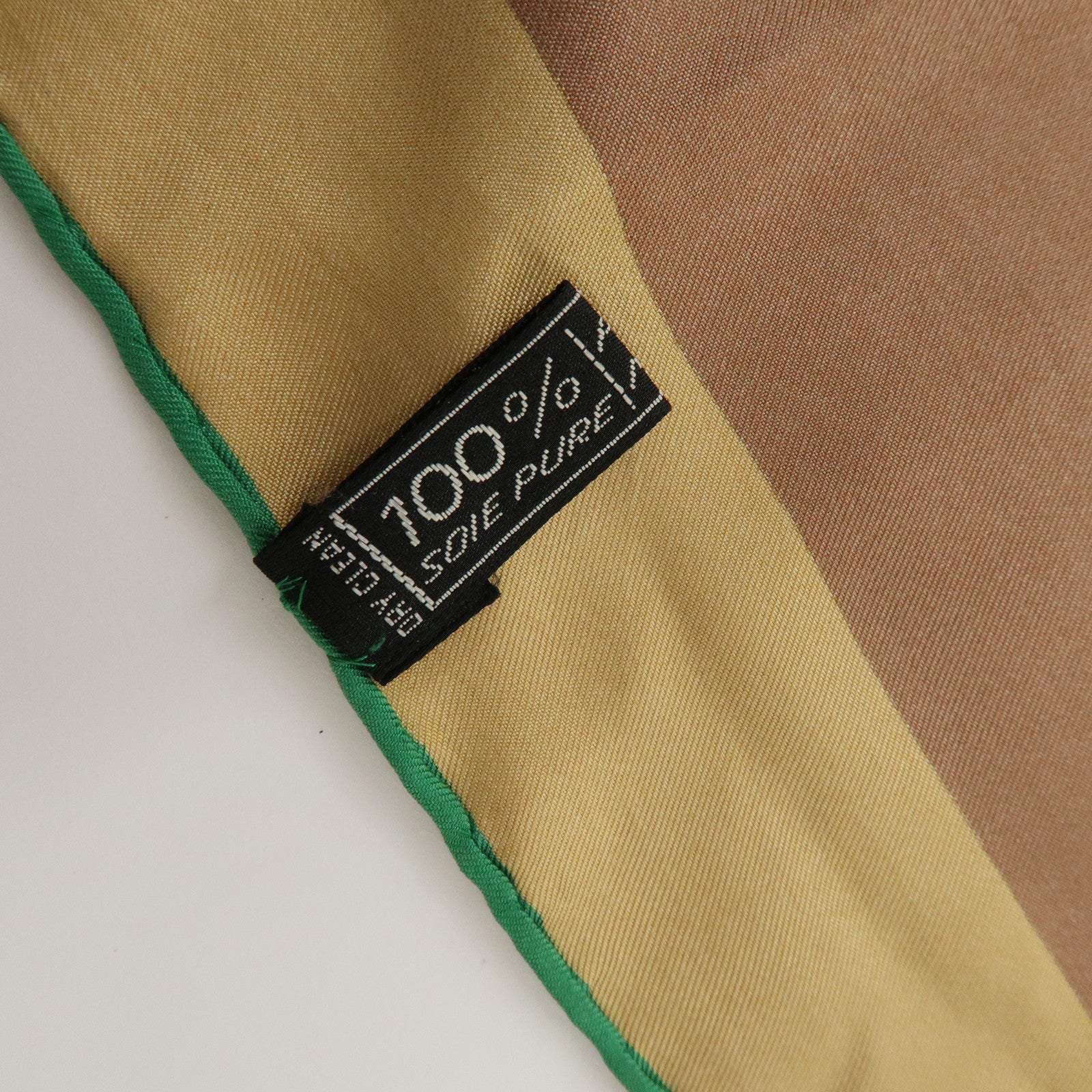 CELINE Silk 100% Scarf Ribbon Chain Brown Green Beige