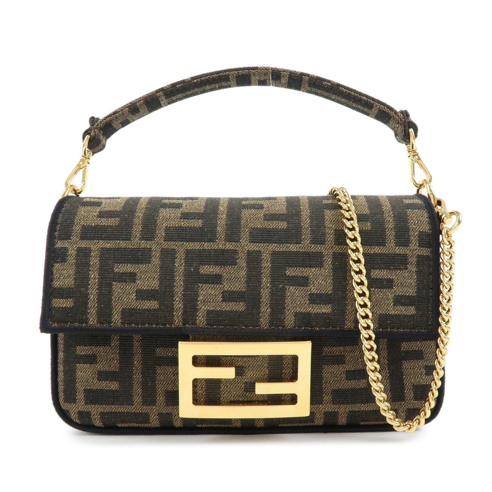 FENDI Zucca Jacquard Canvas 2Way Baguette Bag Mini Brown 8BS017