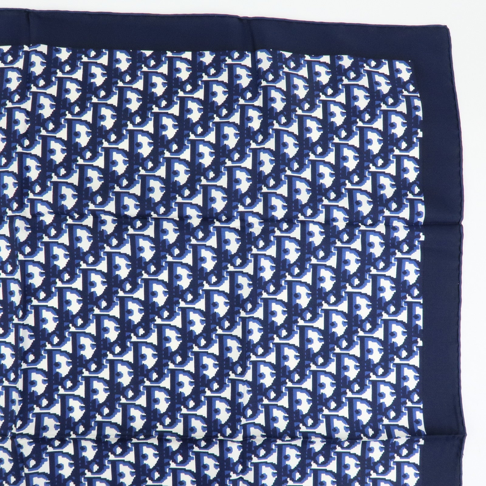 Christian Dior Trotter Silk 100% Scarf Navy Blue White