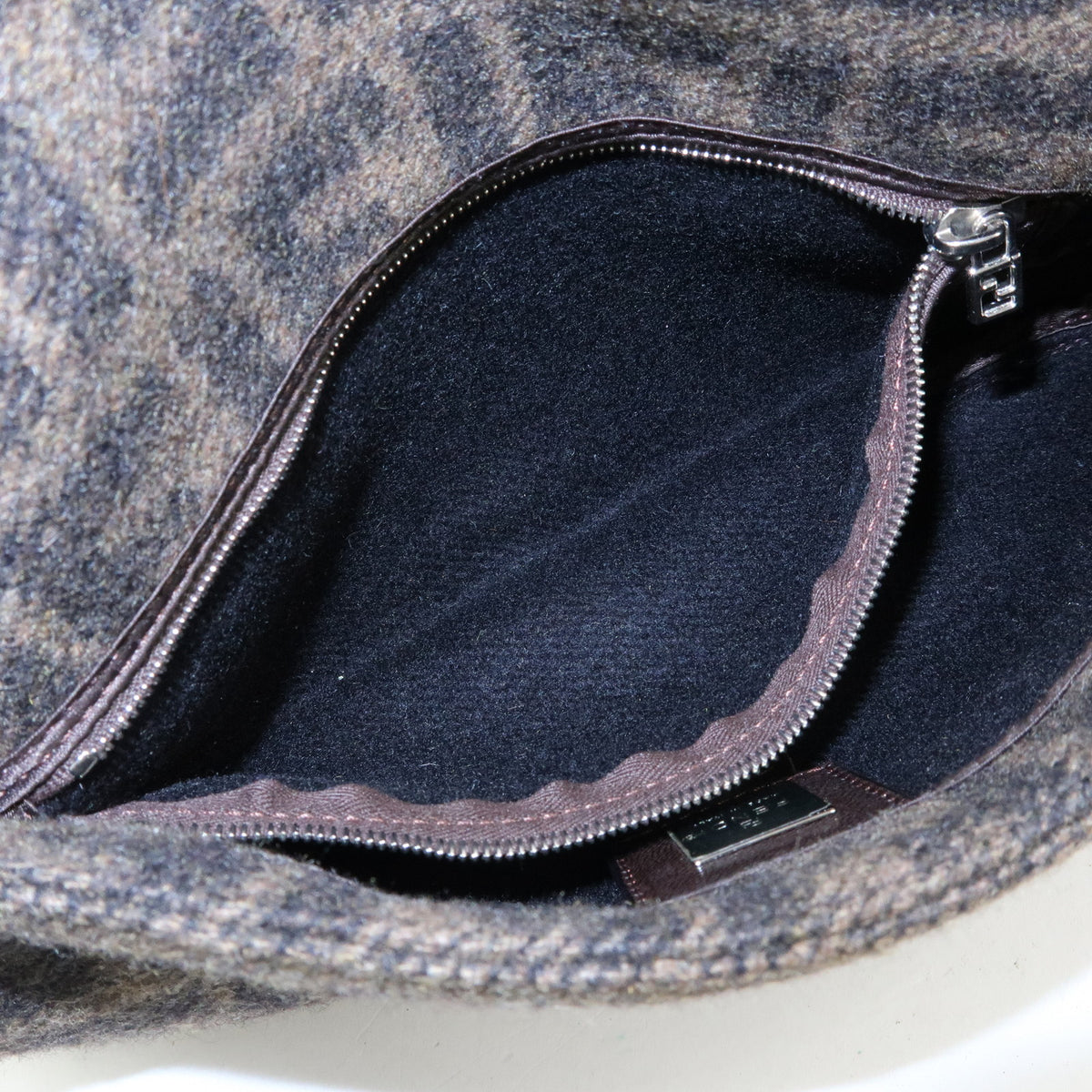 FENDI Zucca Mamma Baguette Wool Leather Shoulder Bag Hand Bag 26424