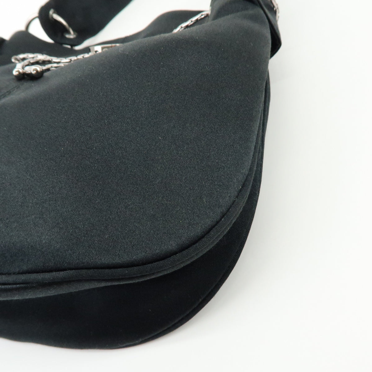 TOD'S Logo Nylon Shoulder Bag Hand Bag Black Silver