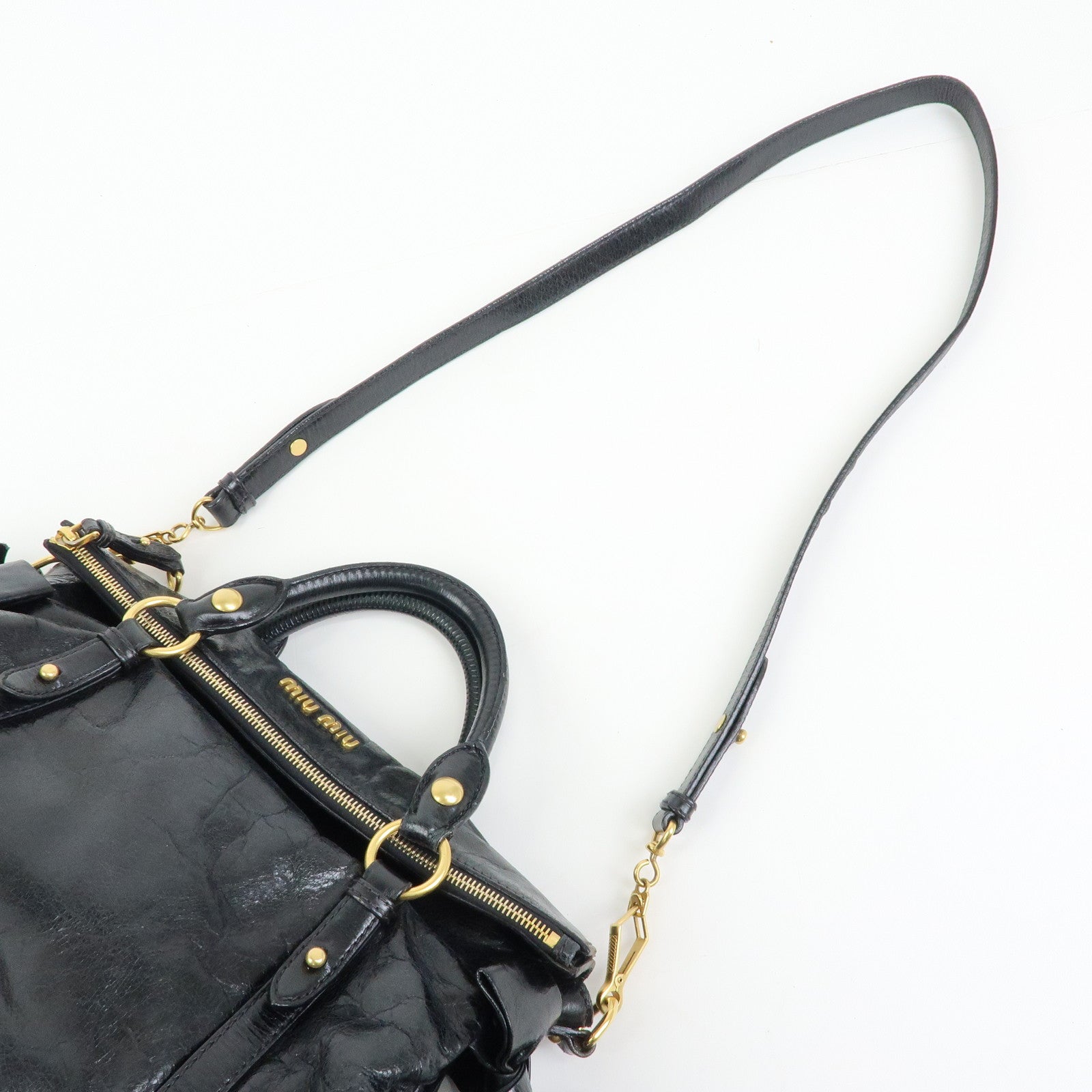 MIU MIU Leather Side Ribbon Large 2Way Hand Shoulder Bag Black  RT0365