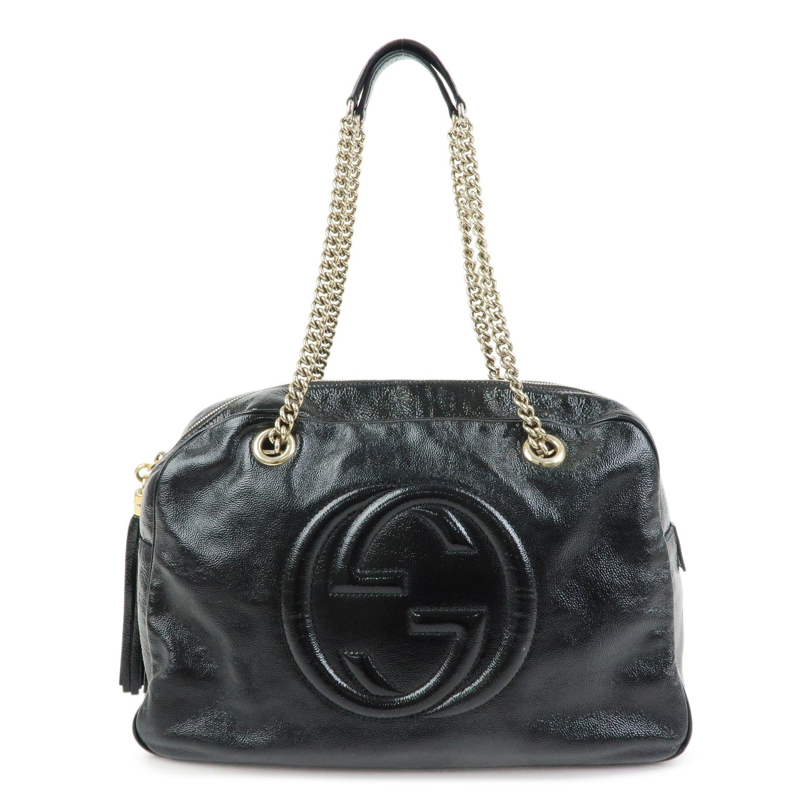 GUCCI SOHO Patent Leather Shoulder Bag Hand Bag Black 353126