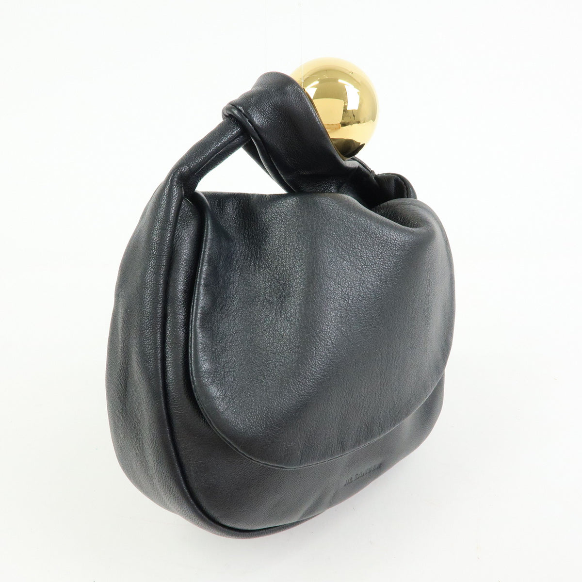 JIL SANDER Leather Sphere Pouch Clutch Hand Bag Black
