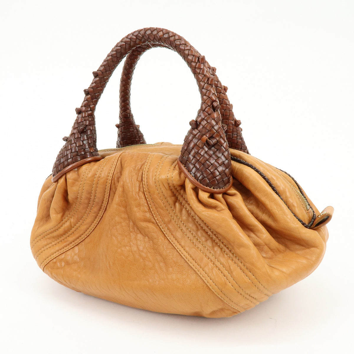 FENDI Zucca Mini Spy Bag Nappa Leather Hand Bag Camel Brown 8BL078