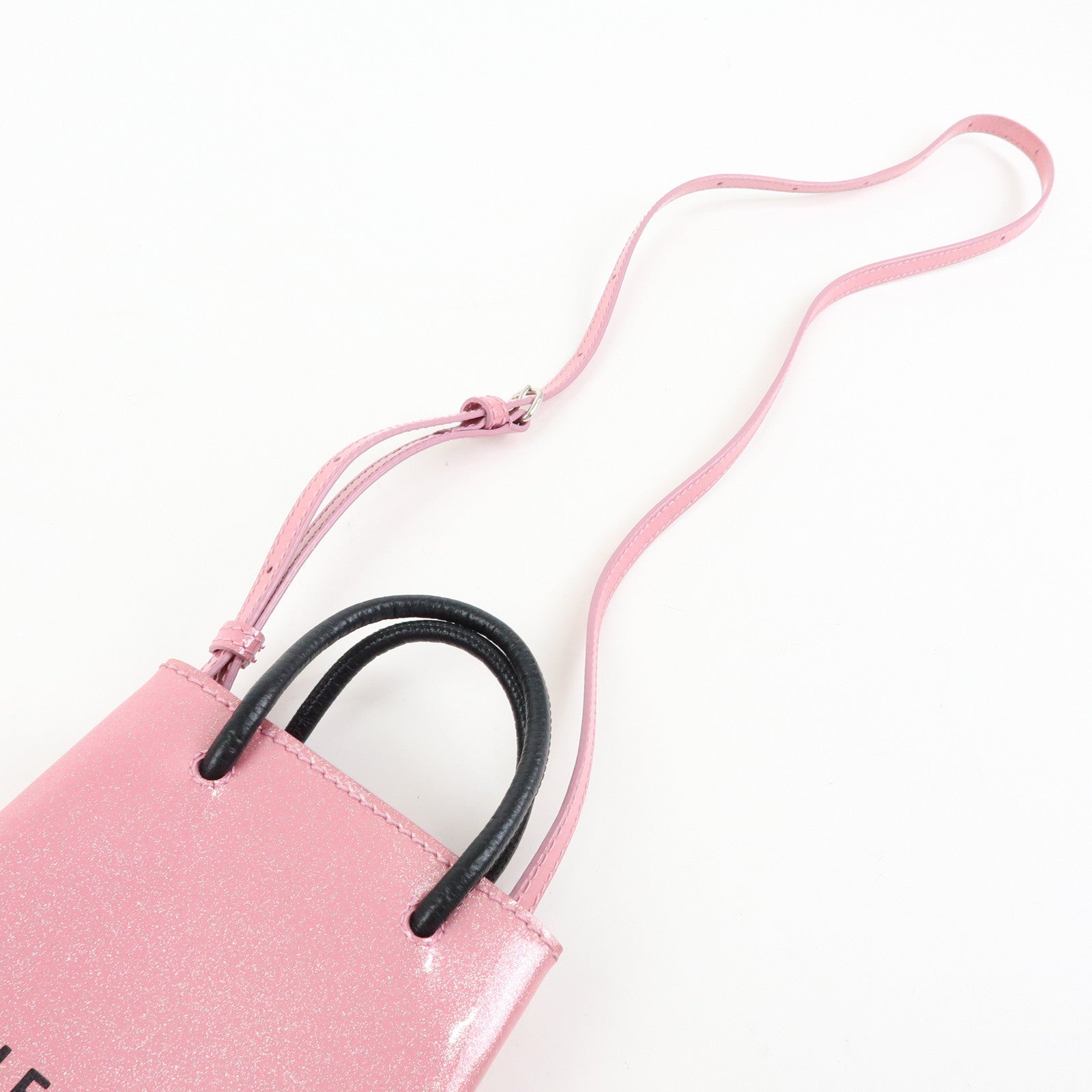 BALENCIAGA Patent Leather Shopping Phone Holder 2Way Bag Pink 593826
