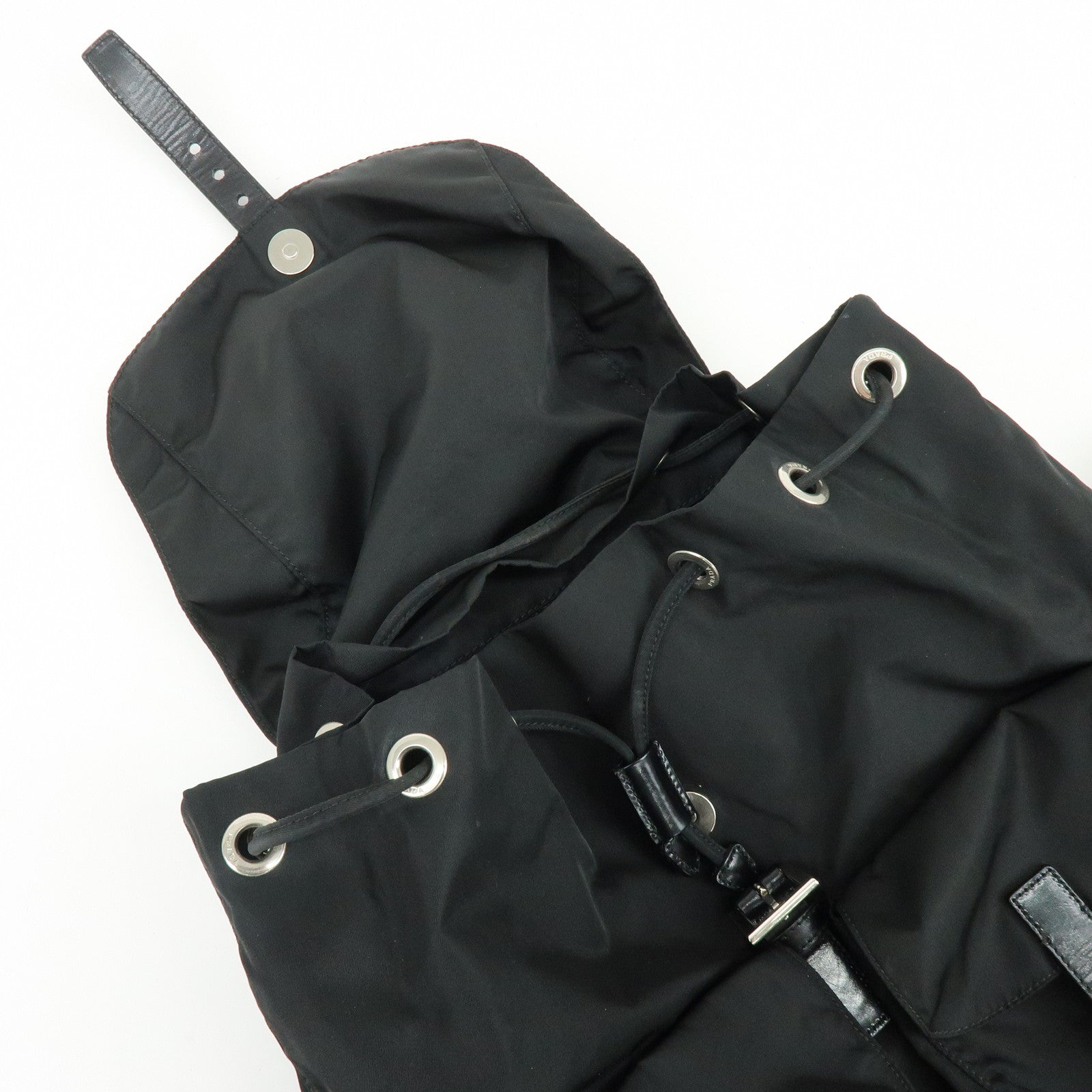 PRADA Triangle Logo Nylon Leather Backpack Rucksack Black BZ2811