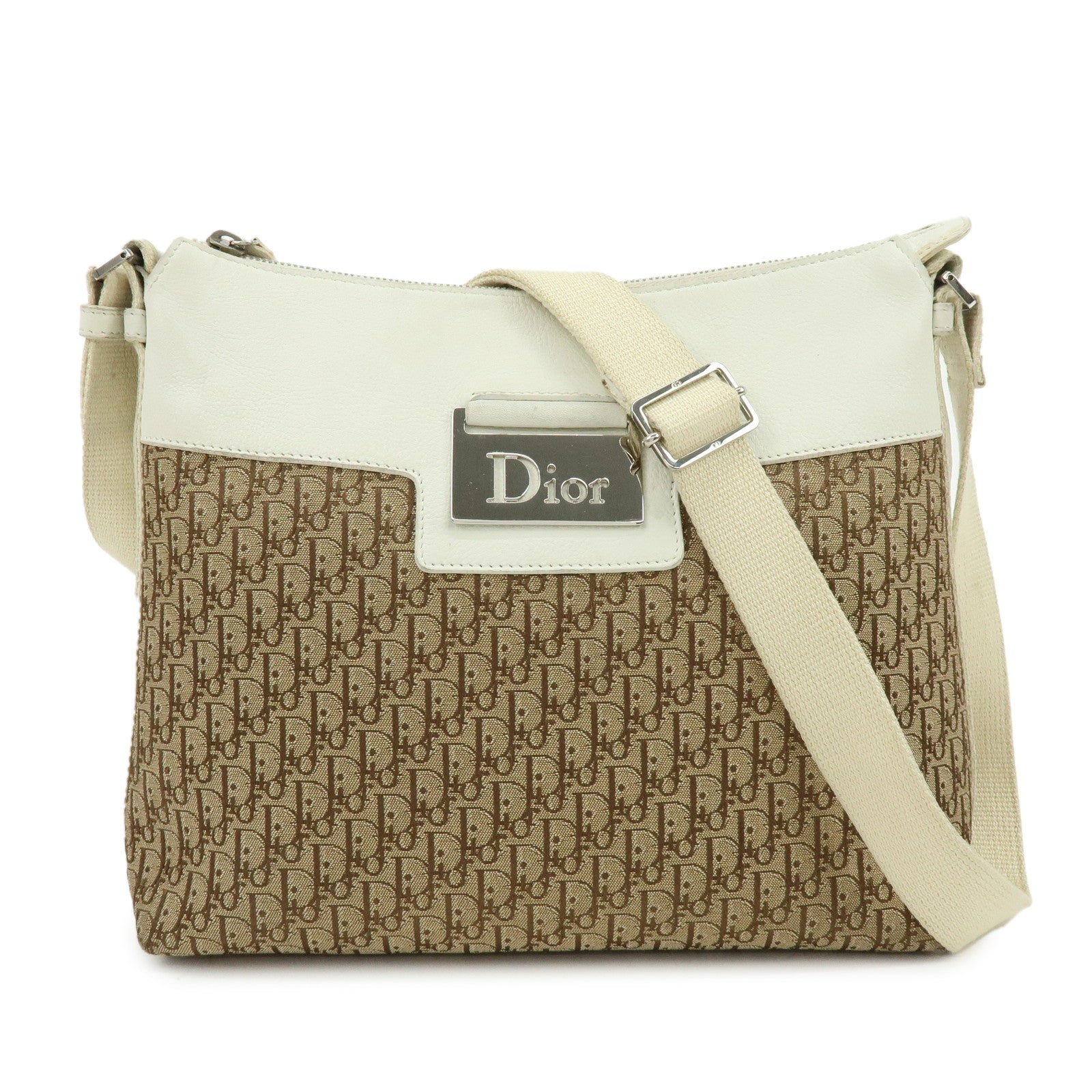Christian Dior Street Chic Trotter Canvas Leather Shoulder Bag Beige