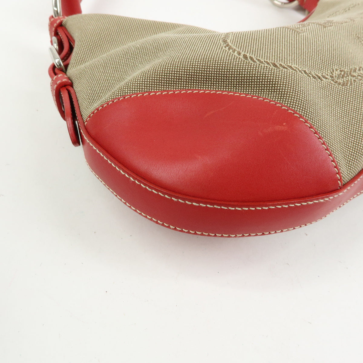 PRADA Logo Jacquard Leather Shoulder Bag Hand Bag Beige Red BR3429
