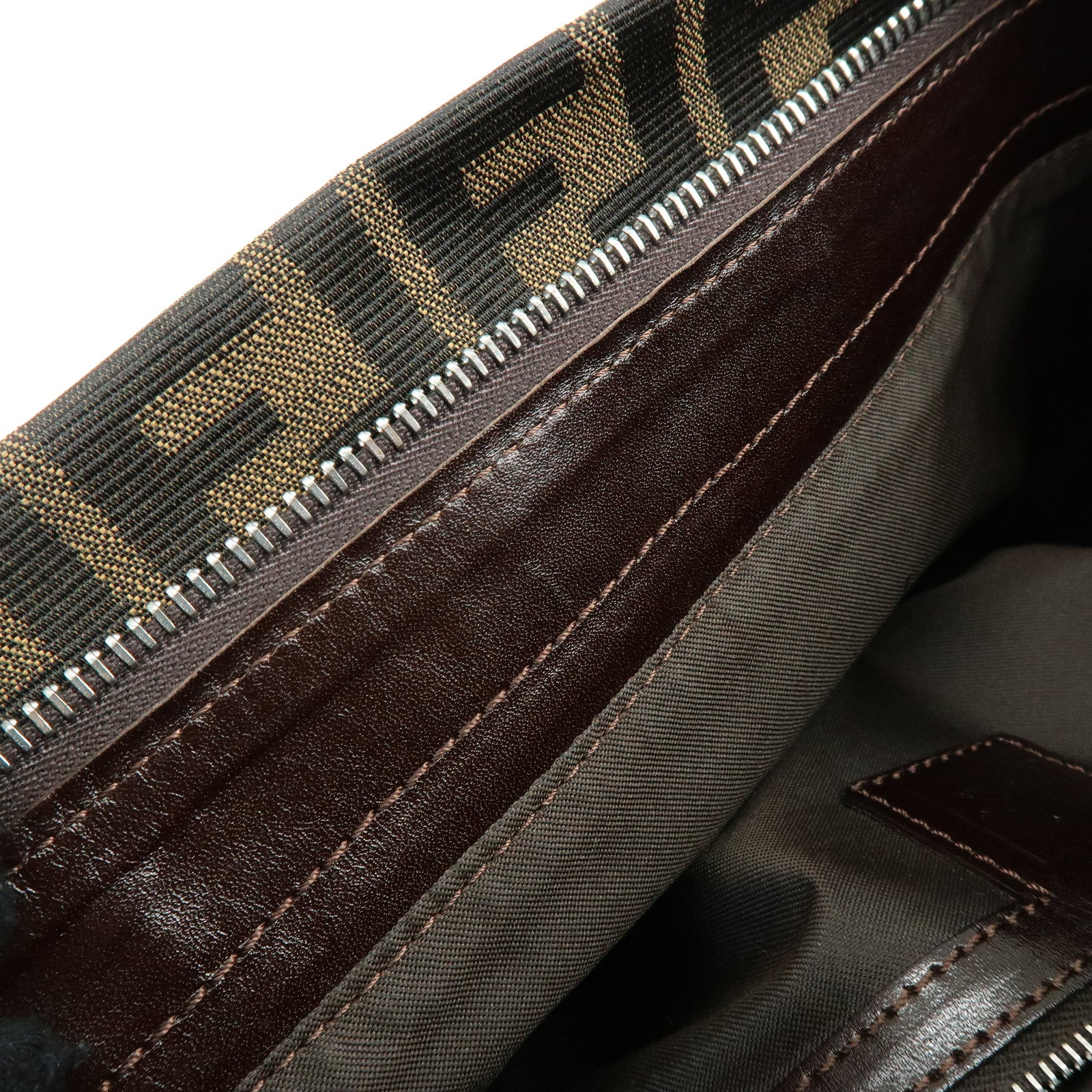 FENDI Zucca Canvas Leather Shoulder Bag Hand Bag Brown Black 26566