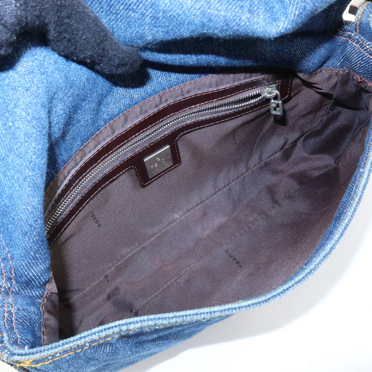 FENDI Mamma Baguette Denim Leather Shoulder Bag Blue 26424