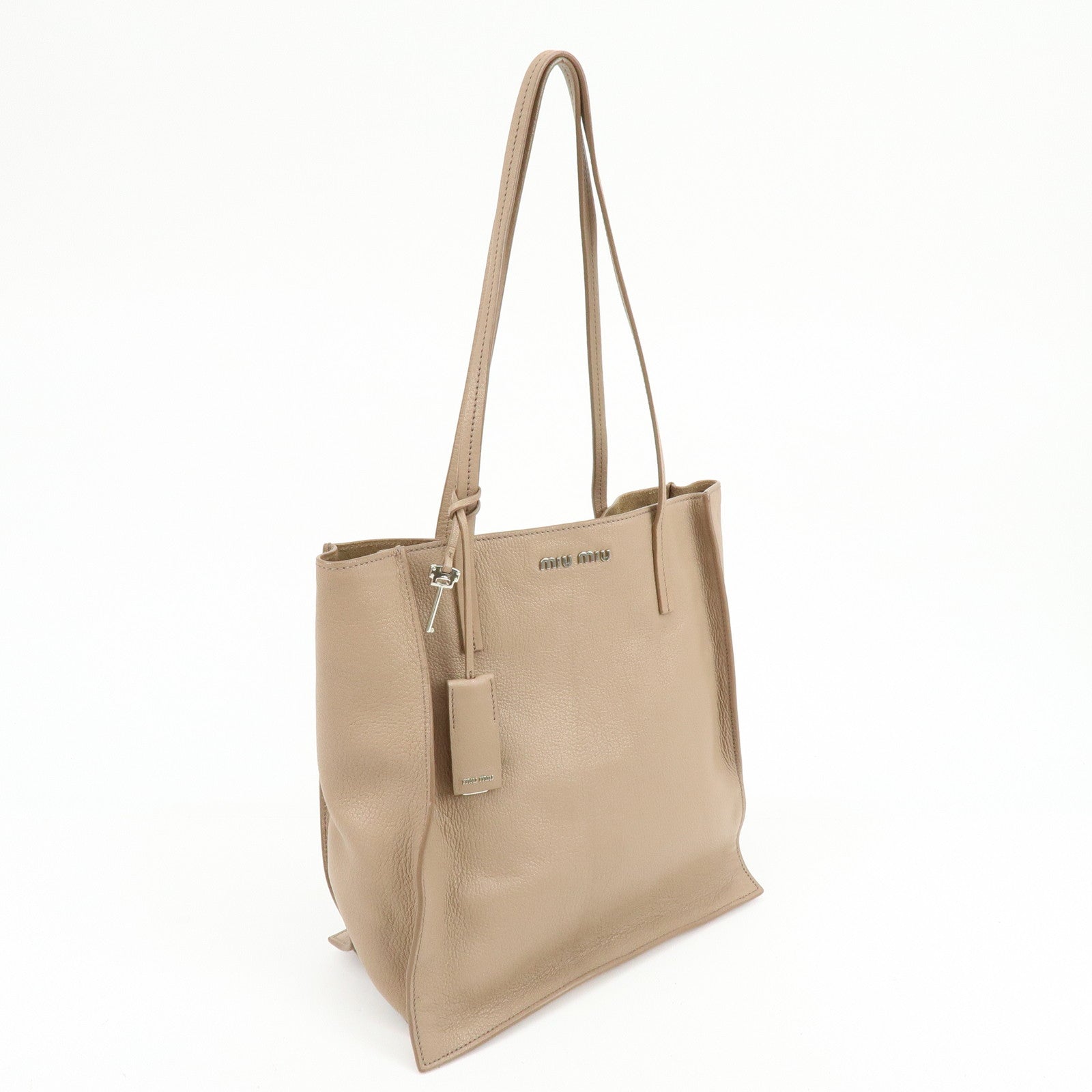 MIU MIU Madras Leather Tote Bag Shoulder Bag Beige RR2012