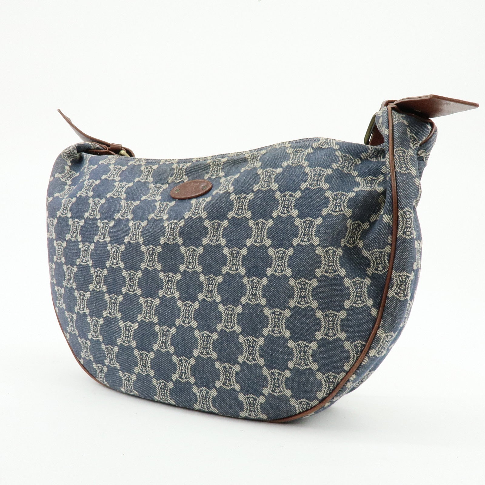 CELINE Macadam Denim Leather Shoulder Crossbody Bag Indigo Blue Brown