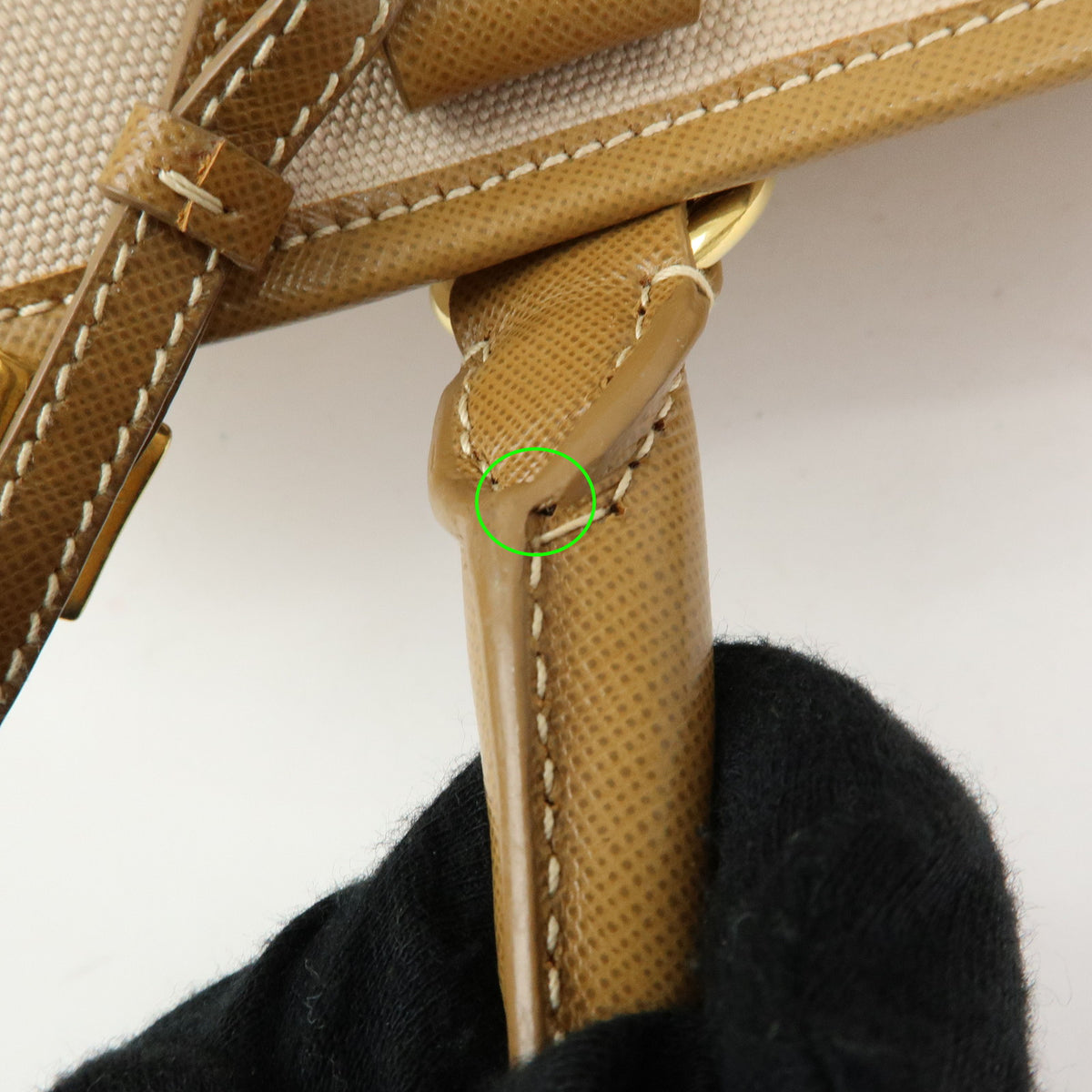 PRADA Triangle Logo Canapa City Canvas Saffiano Leather 2Way Bag Beige
