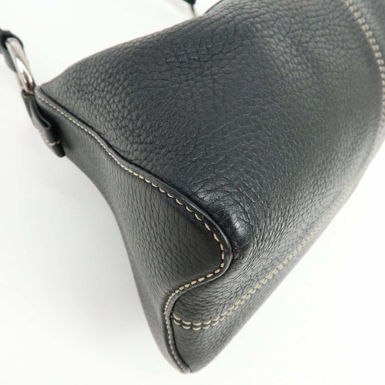 TOD'S Leather Stitched Buckle Hand Bag Shoulder Bag Black