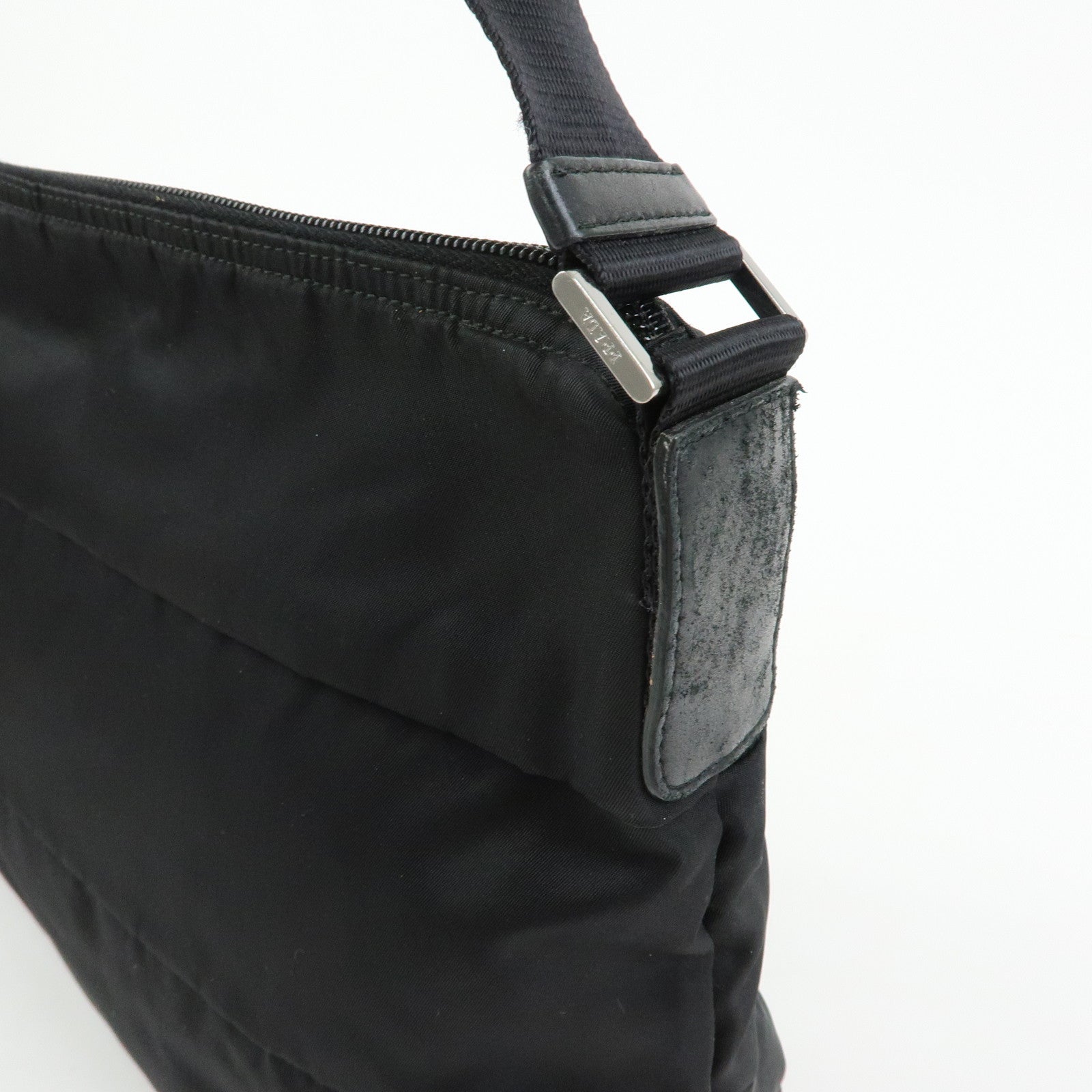 PRADA Triangle Logo Nylon Leather Shoulder Bag Crossbody Bag Black