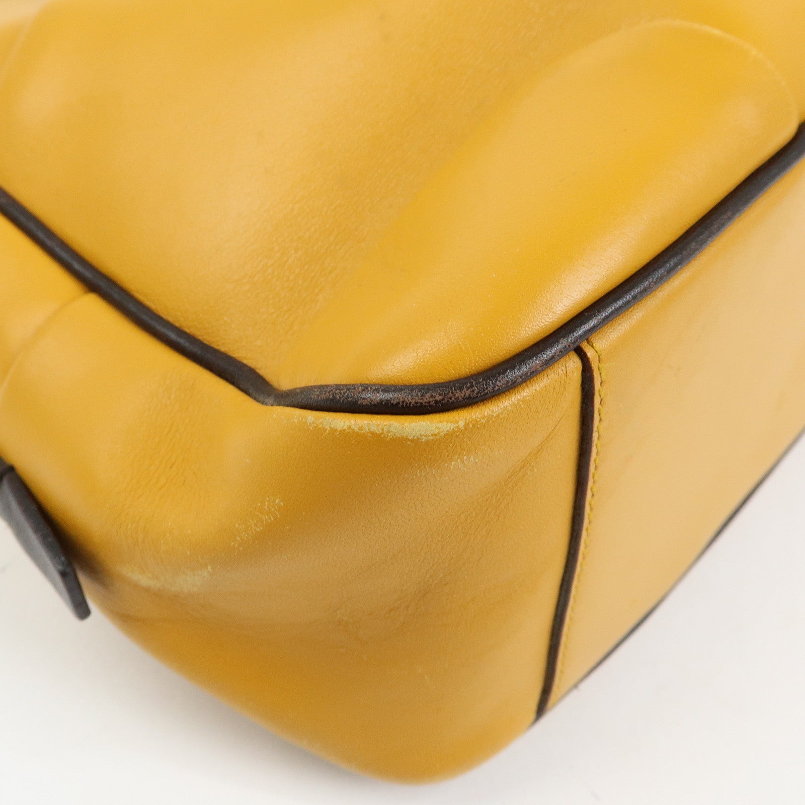 PRADA Leather Bicolor Hand Bag Bowling Bag Yellow Brown