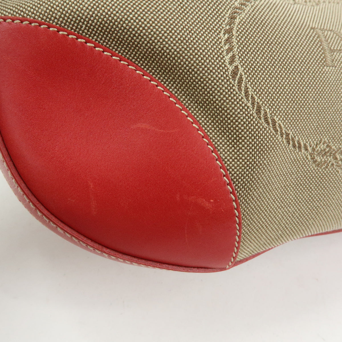 PRADA Logo Jacquard Leather Shoulder Bag Hand Bag Beige Red BR3429
