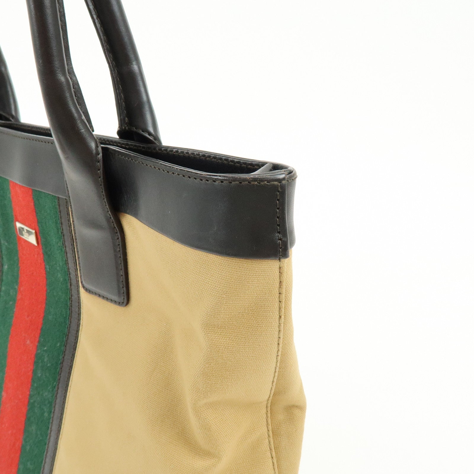 GUCCI Sherry Canvas Leather Tote Bag Shoulder Bag Brown Beige 002・1119
