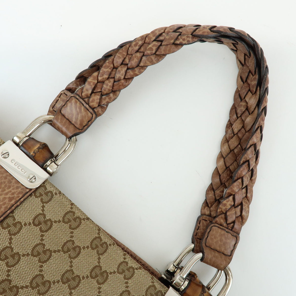 GUCCI Bamboo GG Canvas Leather Tote Bag Beige Brown 232947