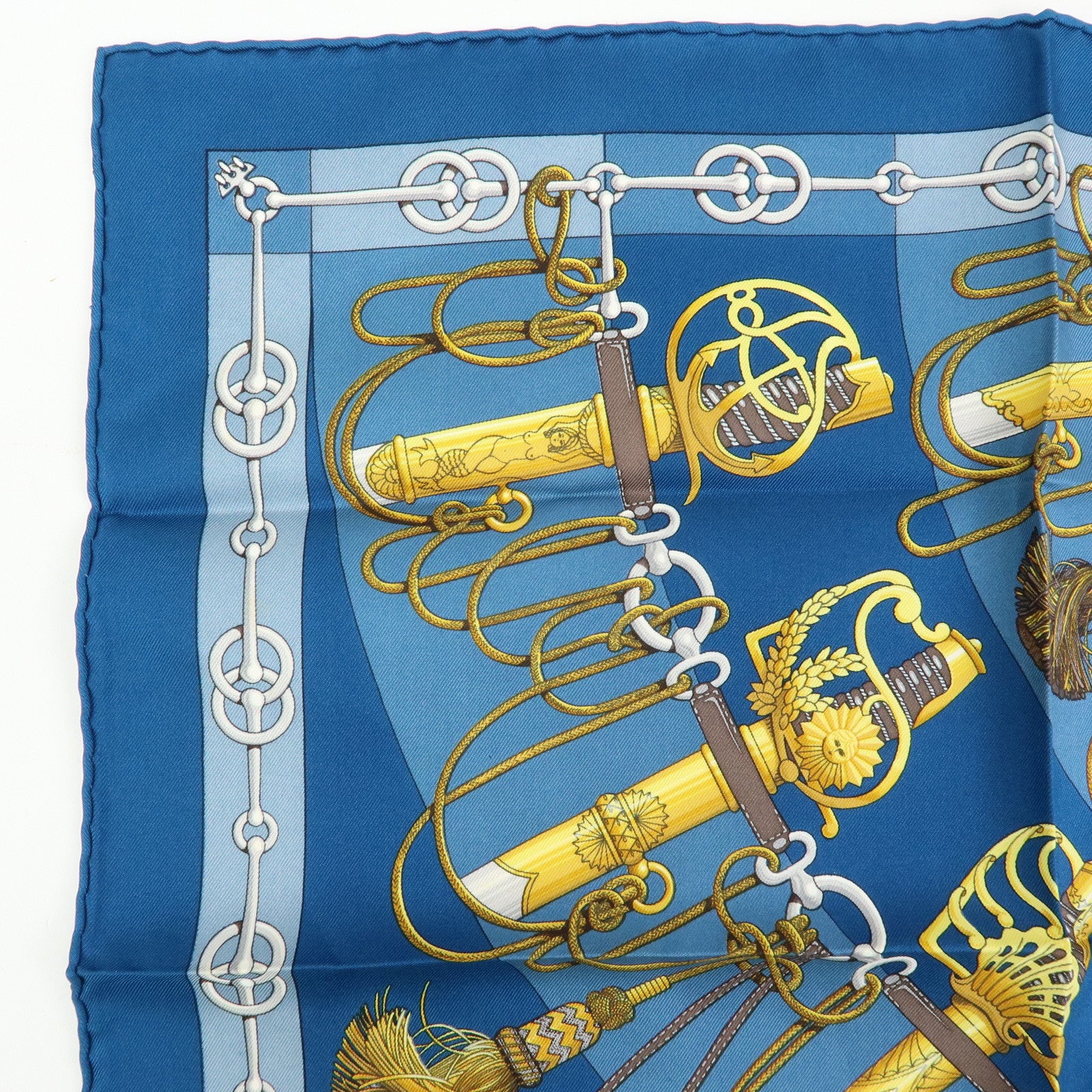 HERMES Carre 42 Lot of 2 Silk 100% Scarf  CRURIES/Cliqueti Blue