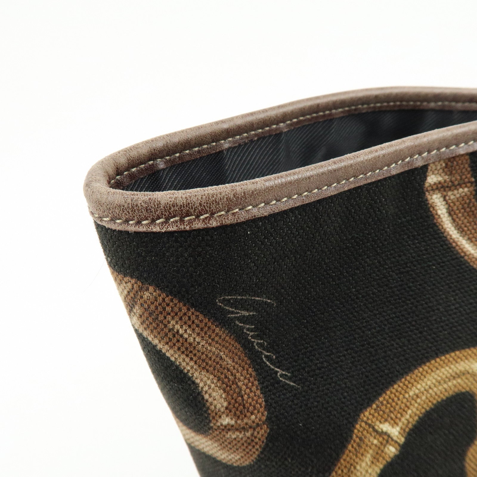GUCCI Horsebit Interlocking G Canvas Leather Tote Bag Black 154402