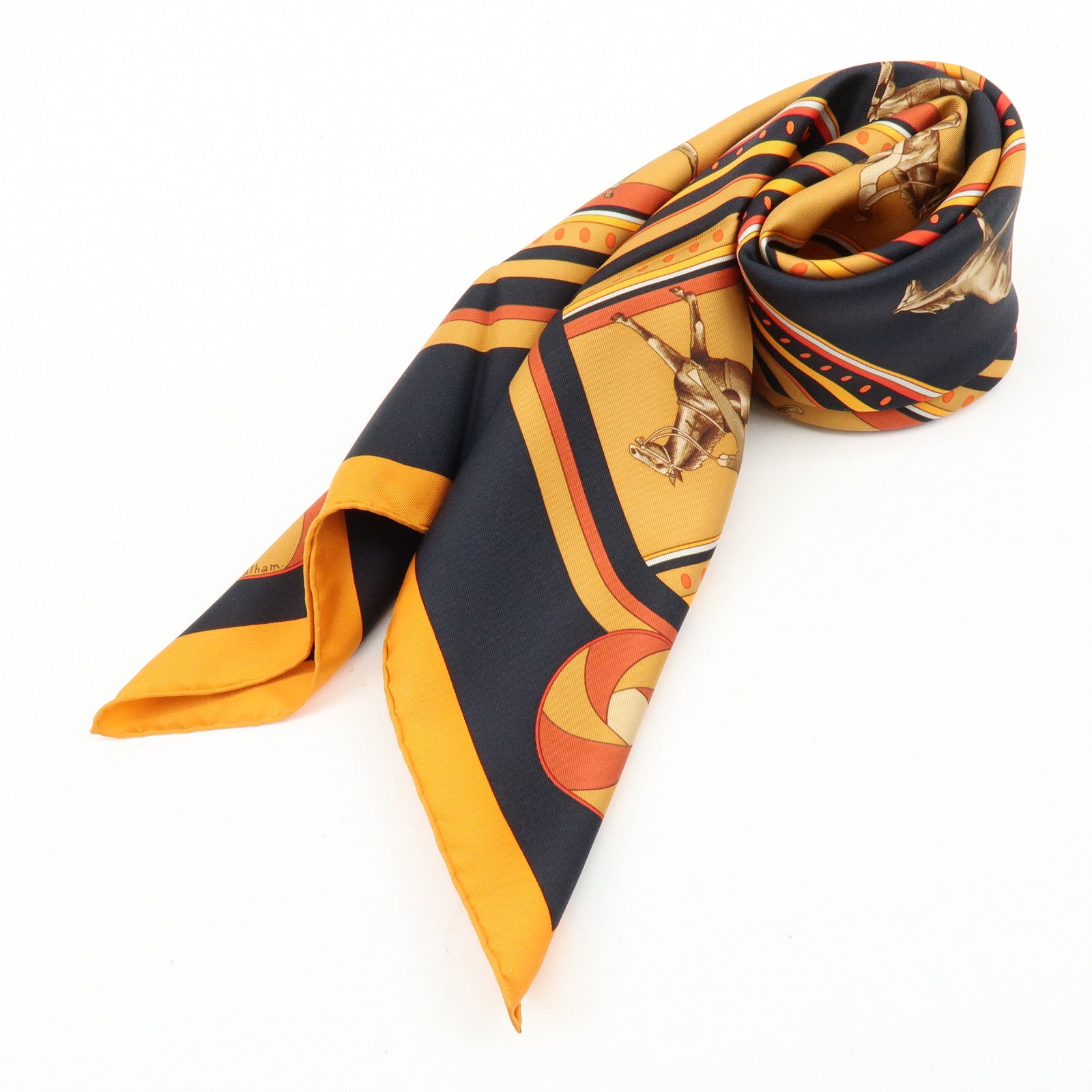 HERMES Carre 90 Silk 100% Scarf SEQUENCES Orange Black