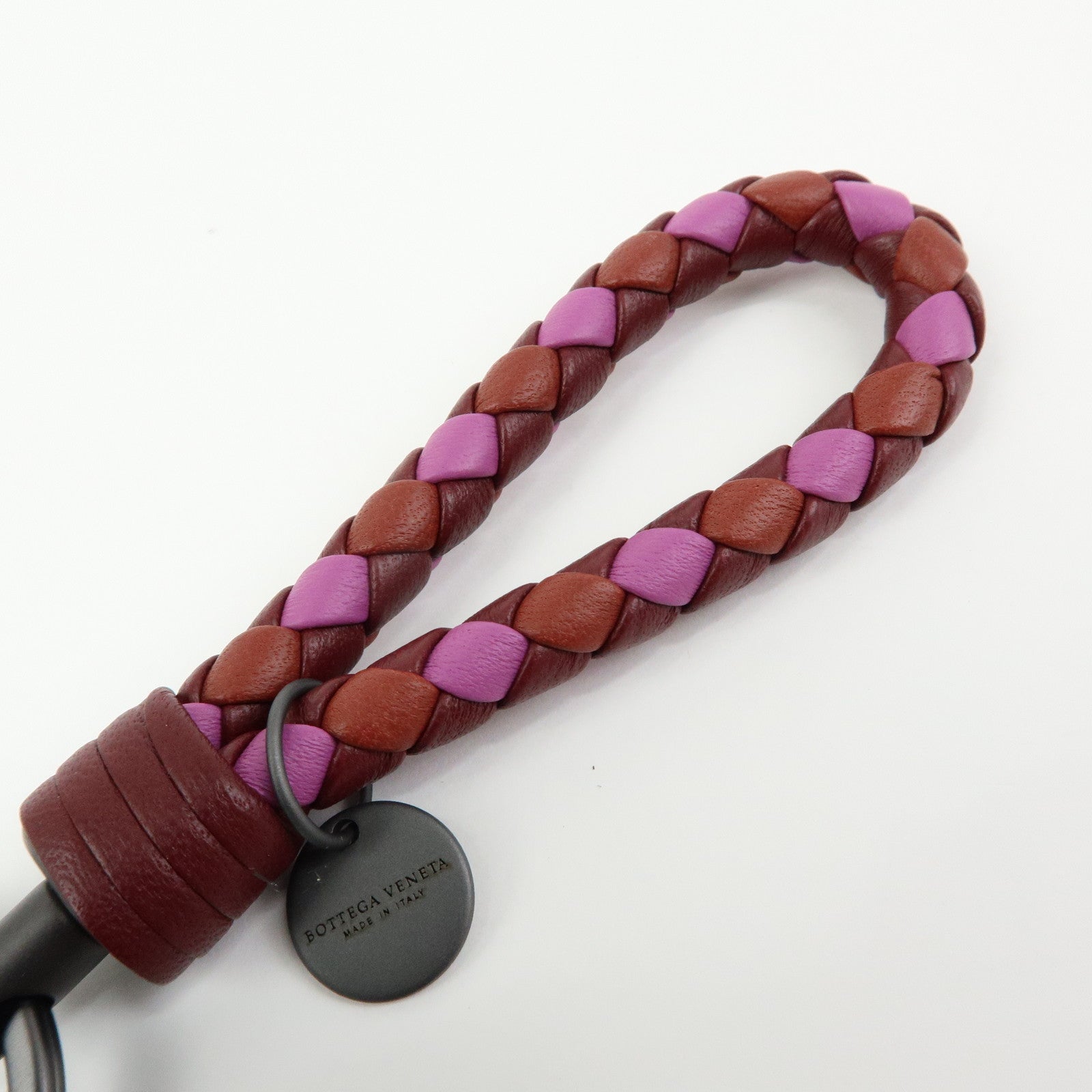 BOTTEGA VENETA Intrecciato Leather Bag Charm Key Chain Bordeaux