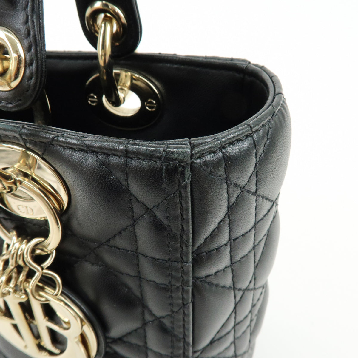 Christian Dior Lady Dior Cannage Lamb skin 2Way Hand Shoulder Bag Black